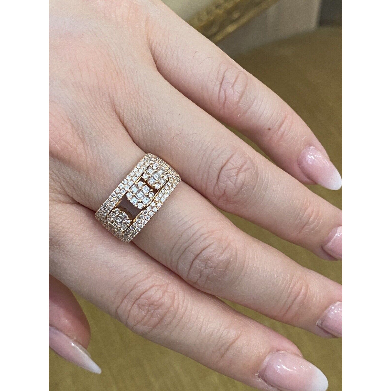 Diamond Sliding Cocktail Band with Round & Asscher in 18k Rose Gold