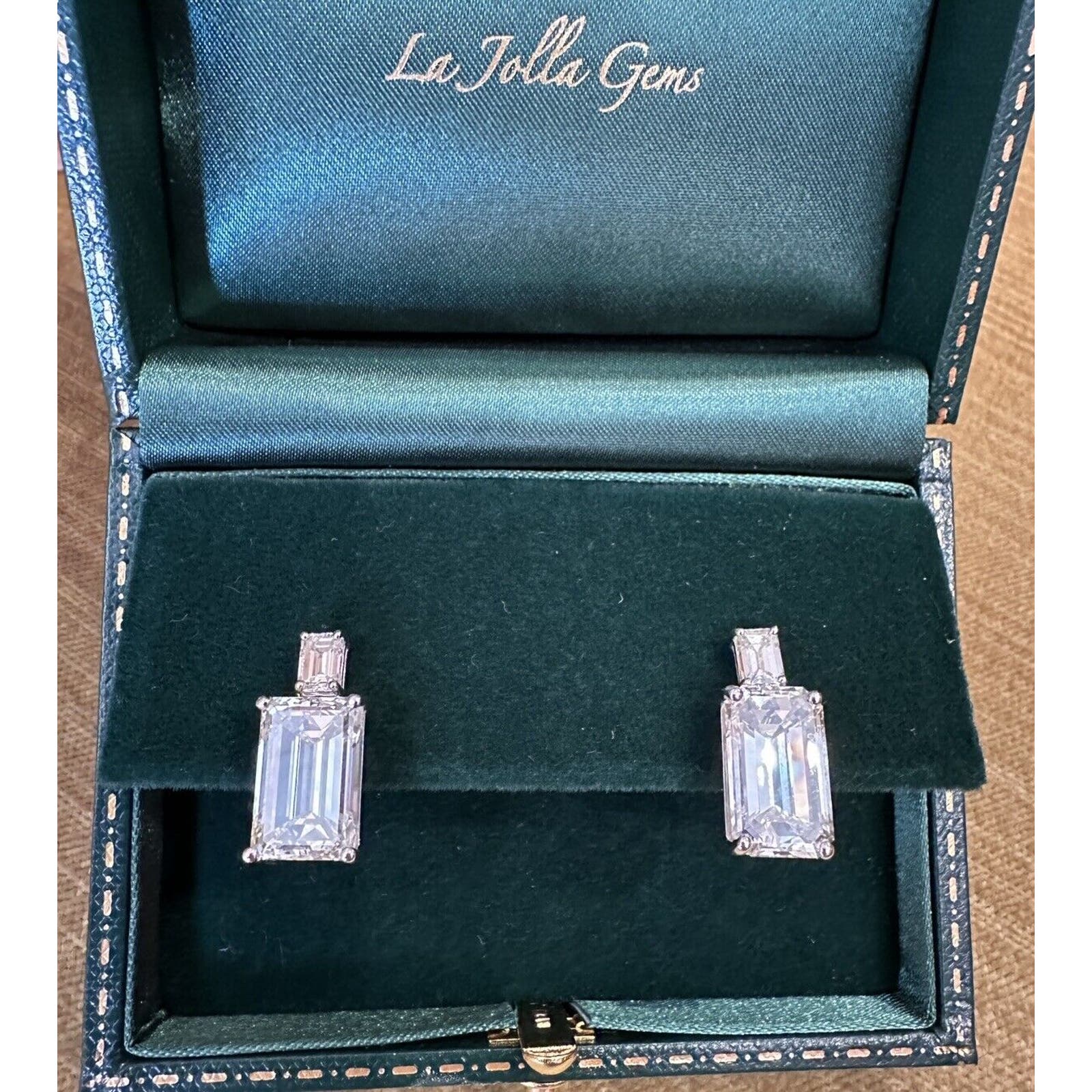 GIA Certified Emerald Cut Diamond Drop Earrings in 18k White Gold - C300NB