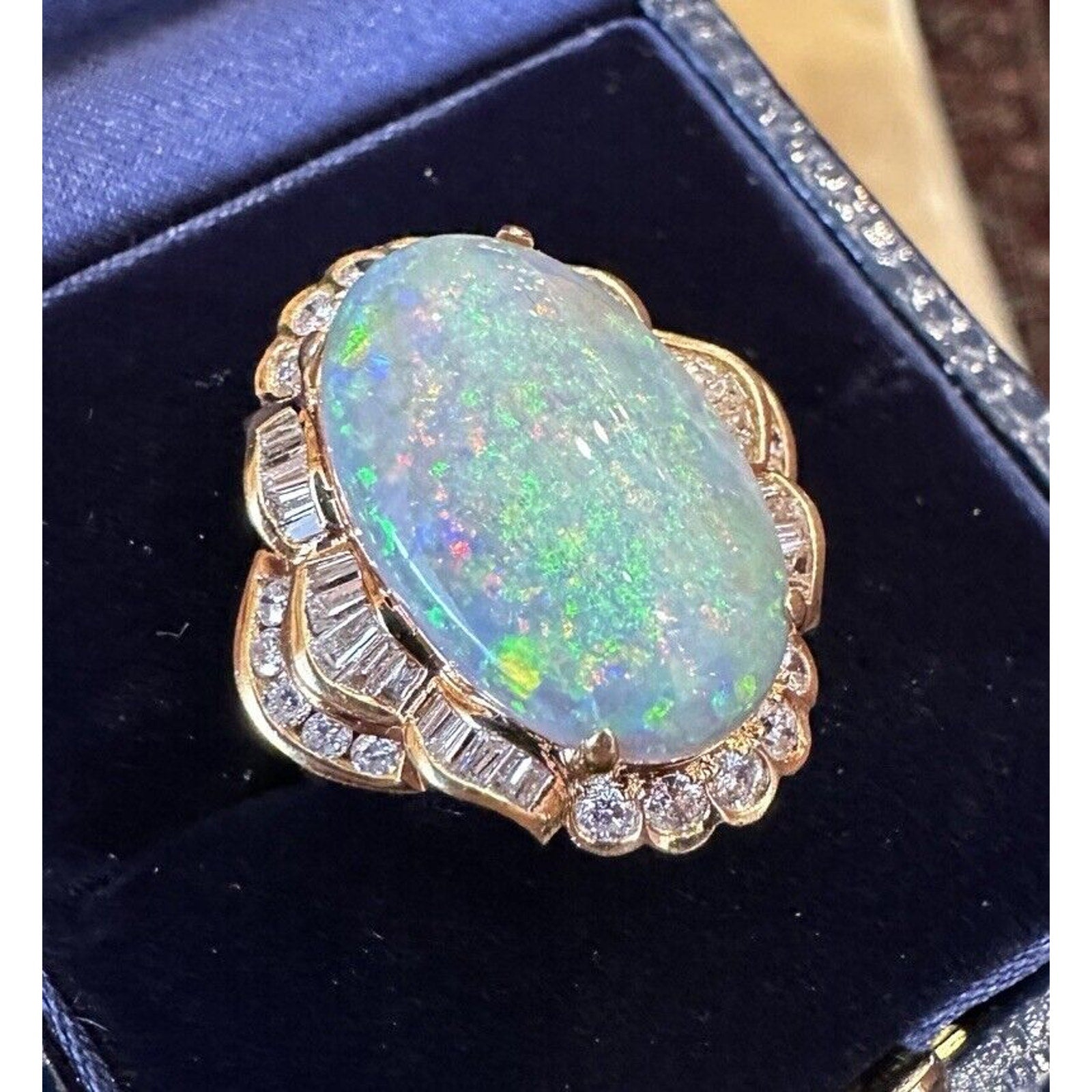 Oval Opal and Diamond Ring 6.53 ct in 18k Yellow Gold - HM2570SA