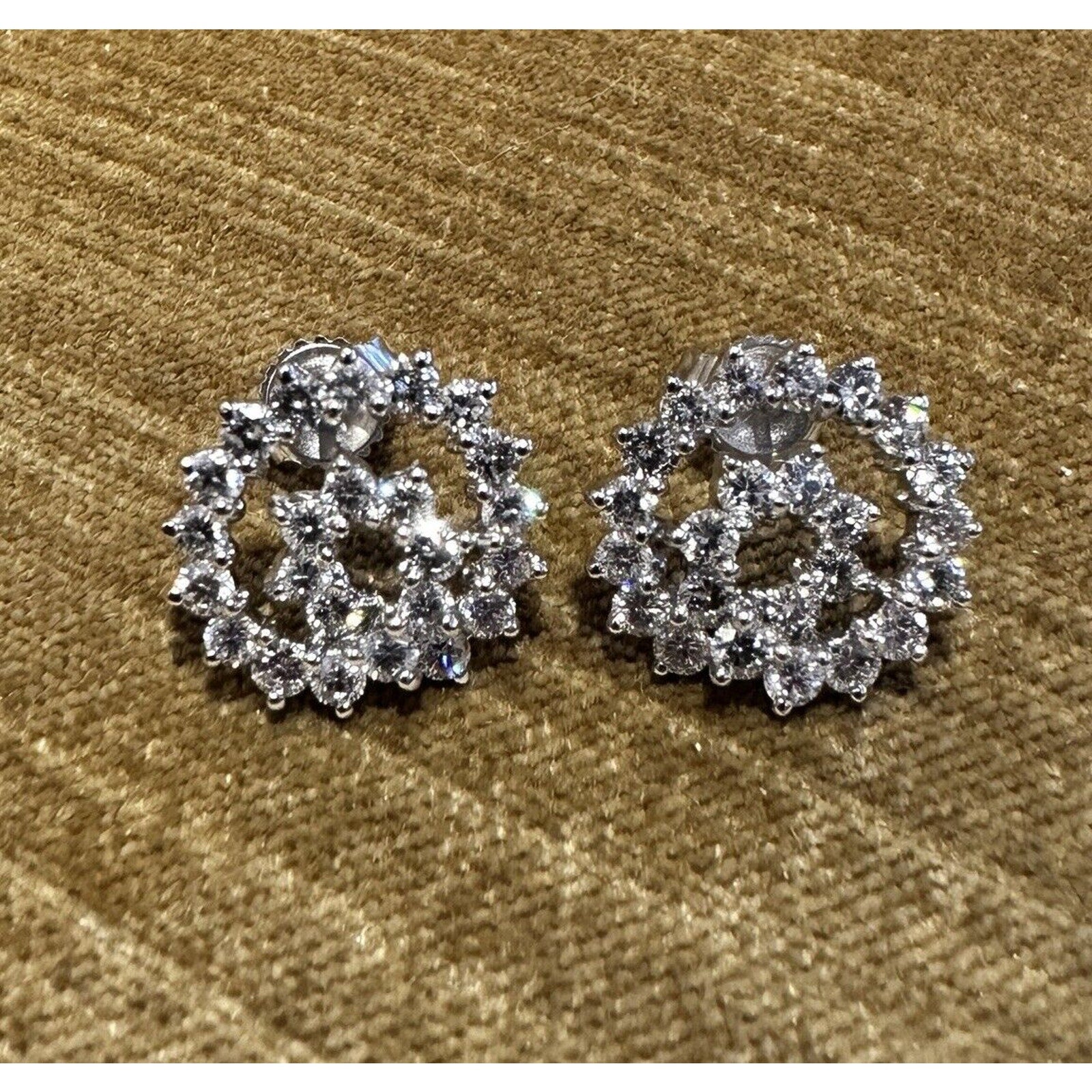 Round Diamond Swirl Button Earrings 2.50 cttw in 18k White Gold