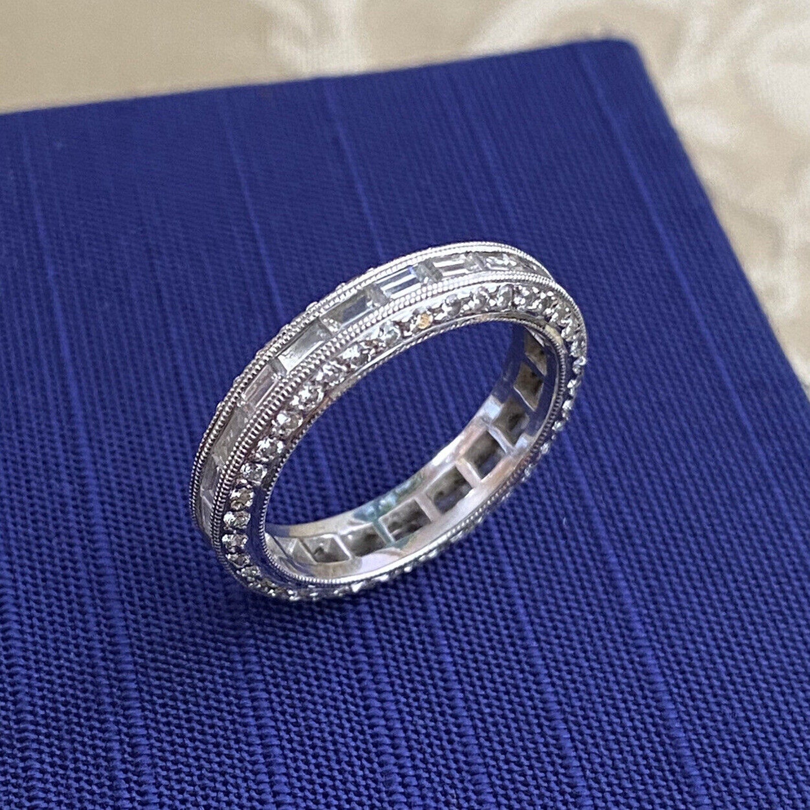 Diamond Eternity Band with Baguettes and Rounds 1.79 carat total weight Size 6 in 18k White Gold