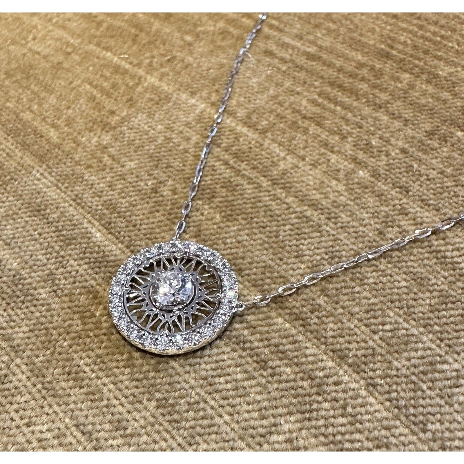 Natural Diamond Filigree Circle Pendant Necklace in Platinum