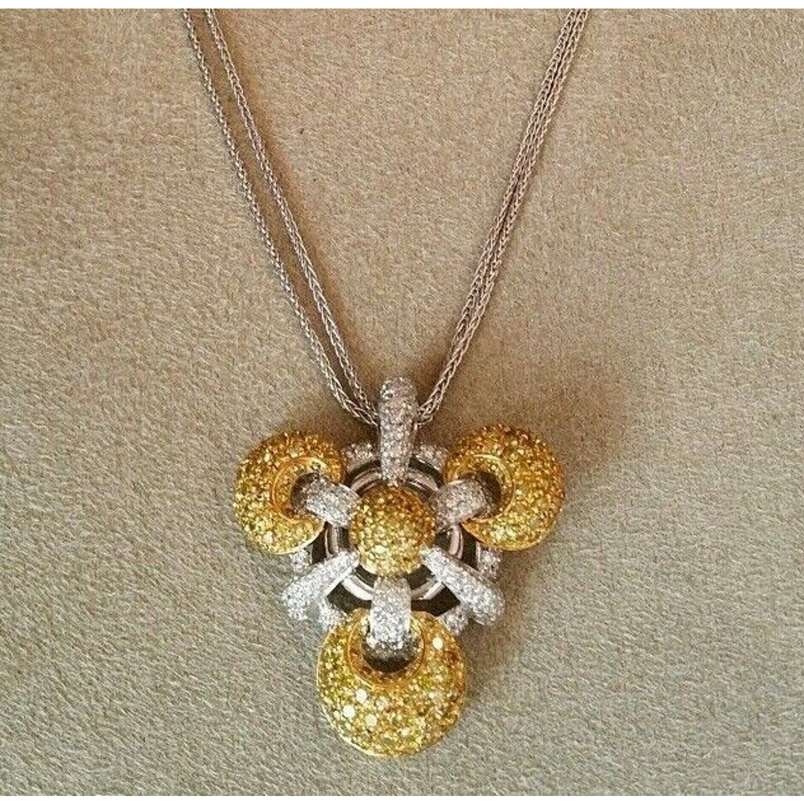 Yellow and White Diamond Pave Pendant Necklace in 18k Gold