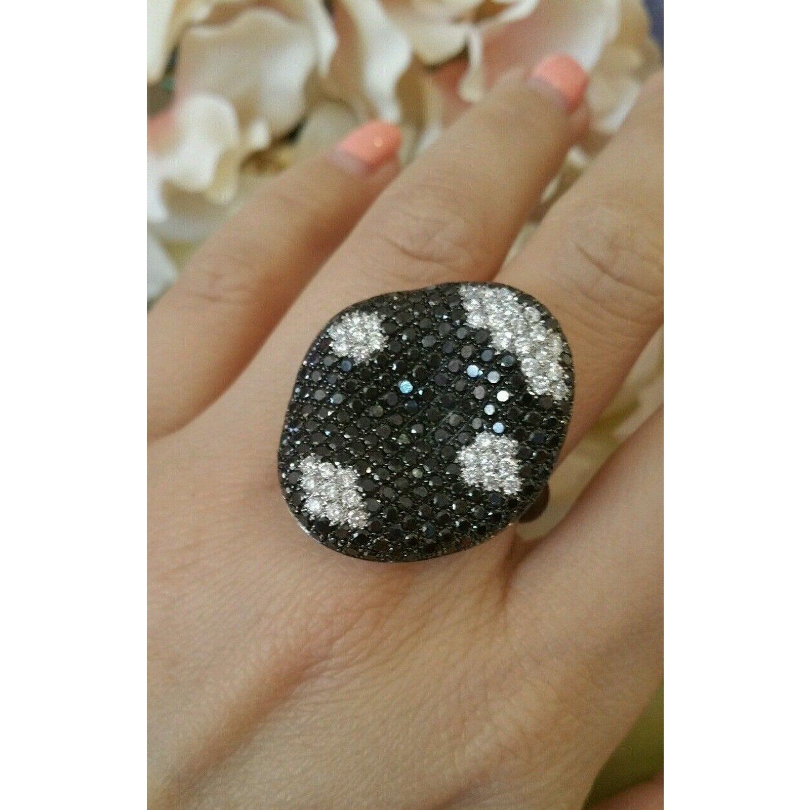 Estate Black and White Diamond Pave Statement Ring in 18k Gold