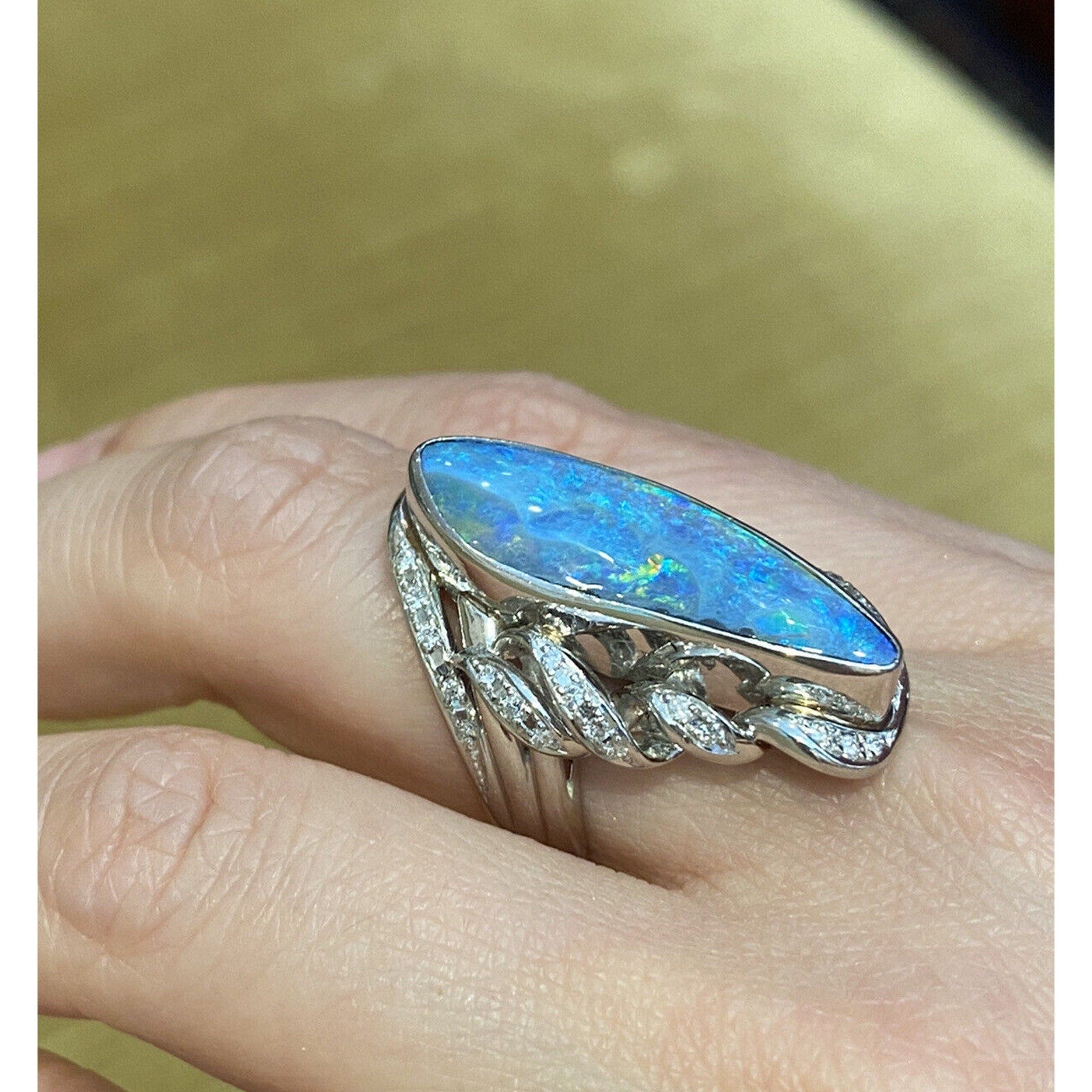 7.89 cts Boulder Opal & Diamond Cocktail Ring in Platinum