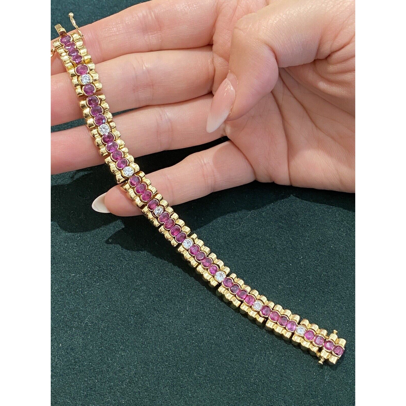 Vintage Ruby and Diamond Line Bracelet in 18k Yellow Gold - HM2405B