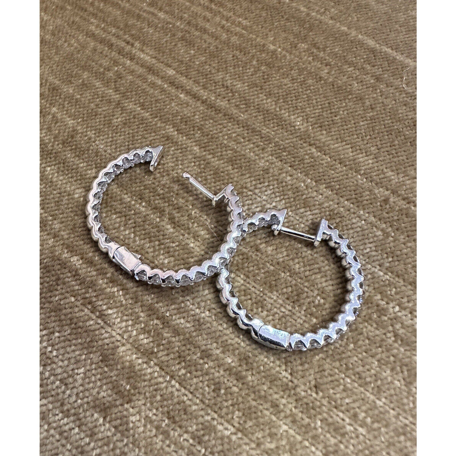 2 cts Single Row Diamond Round Hoop Earrings in 18k White Gold