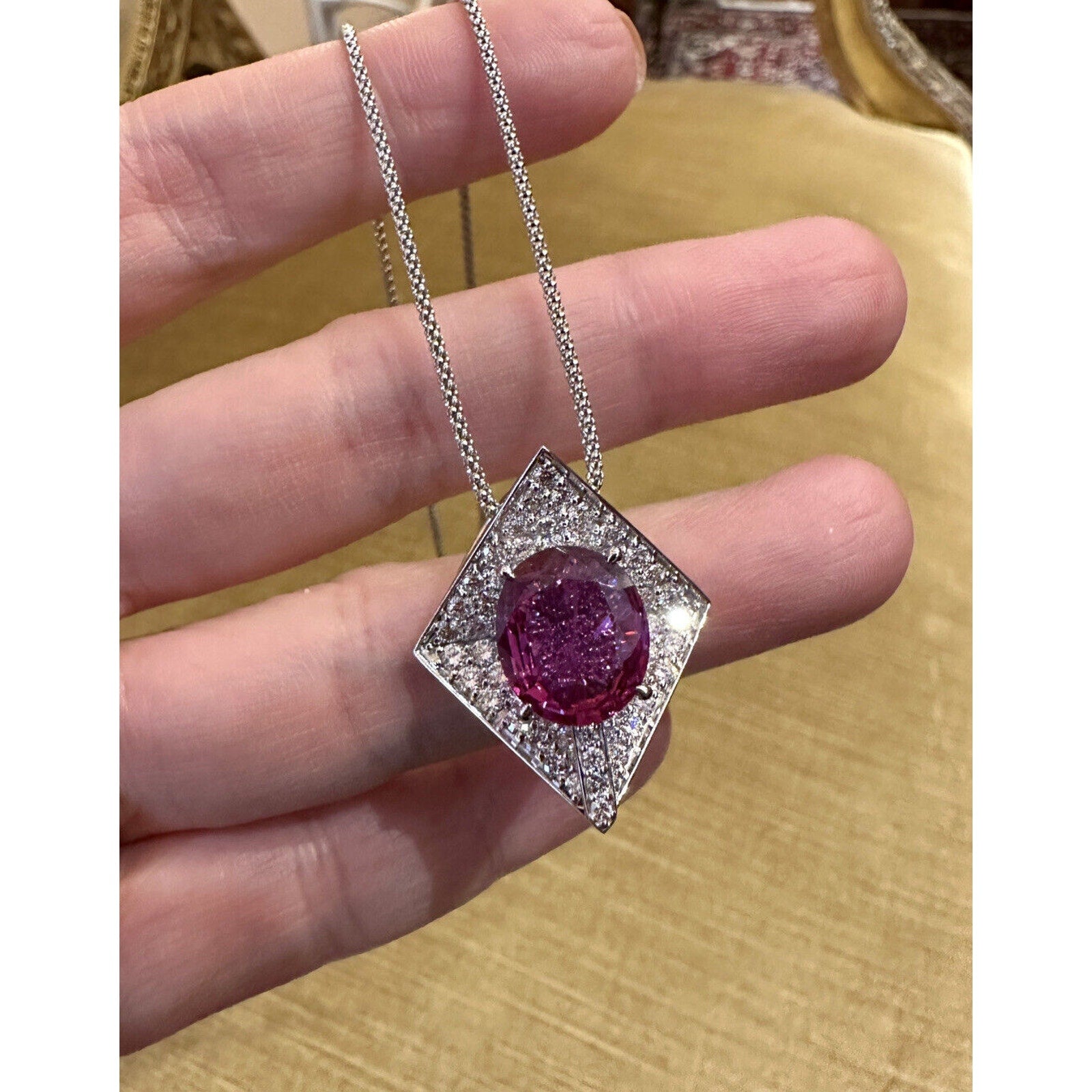 GRS Certified 5 ct Ruby Pendant Necklace w/ Diamonds in 18k White Gold -HM2421SA