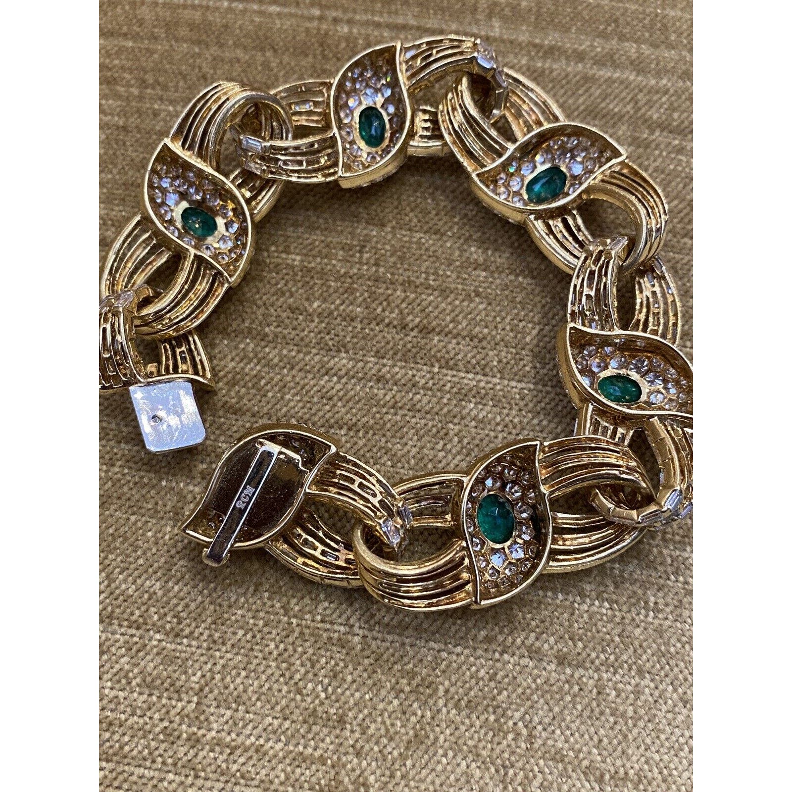 Emerald and Diamond Link Statement Bracelet by RCM in18k Yellow Gold--HM2372SVA