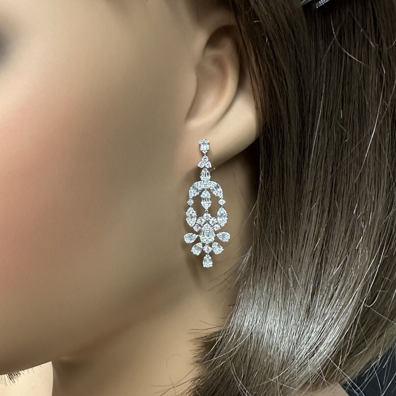 Natural Diamond Chandelier Drop Earrings 2.12 cttw in 18k White Gold