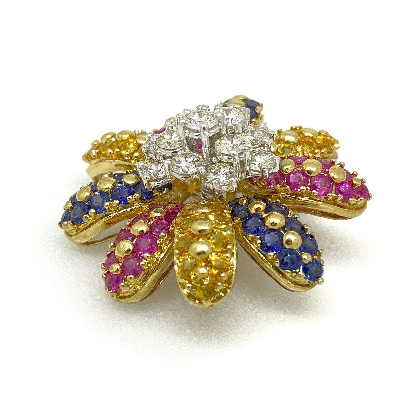 Multicolor Sapphire & Diamond Daisy Pendant in 18k Yellow Gold