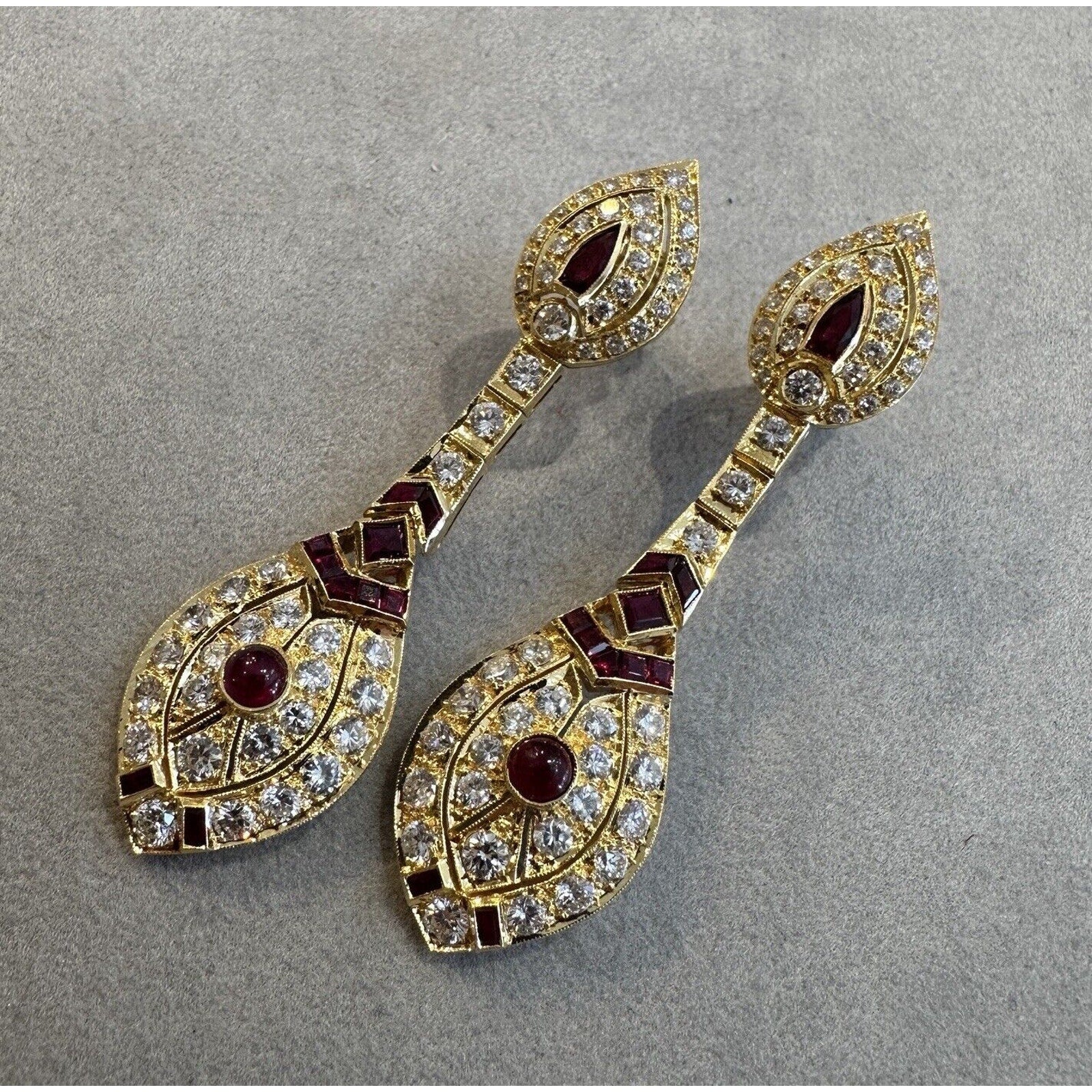 Ruby and Diamond Drop Earrings in 18k Yellow Gold