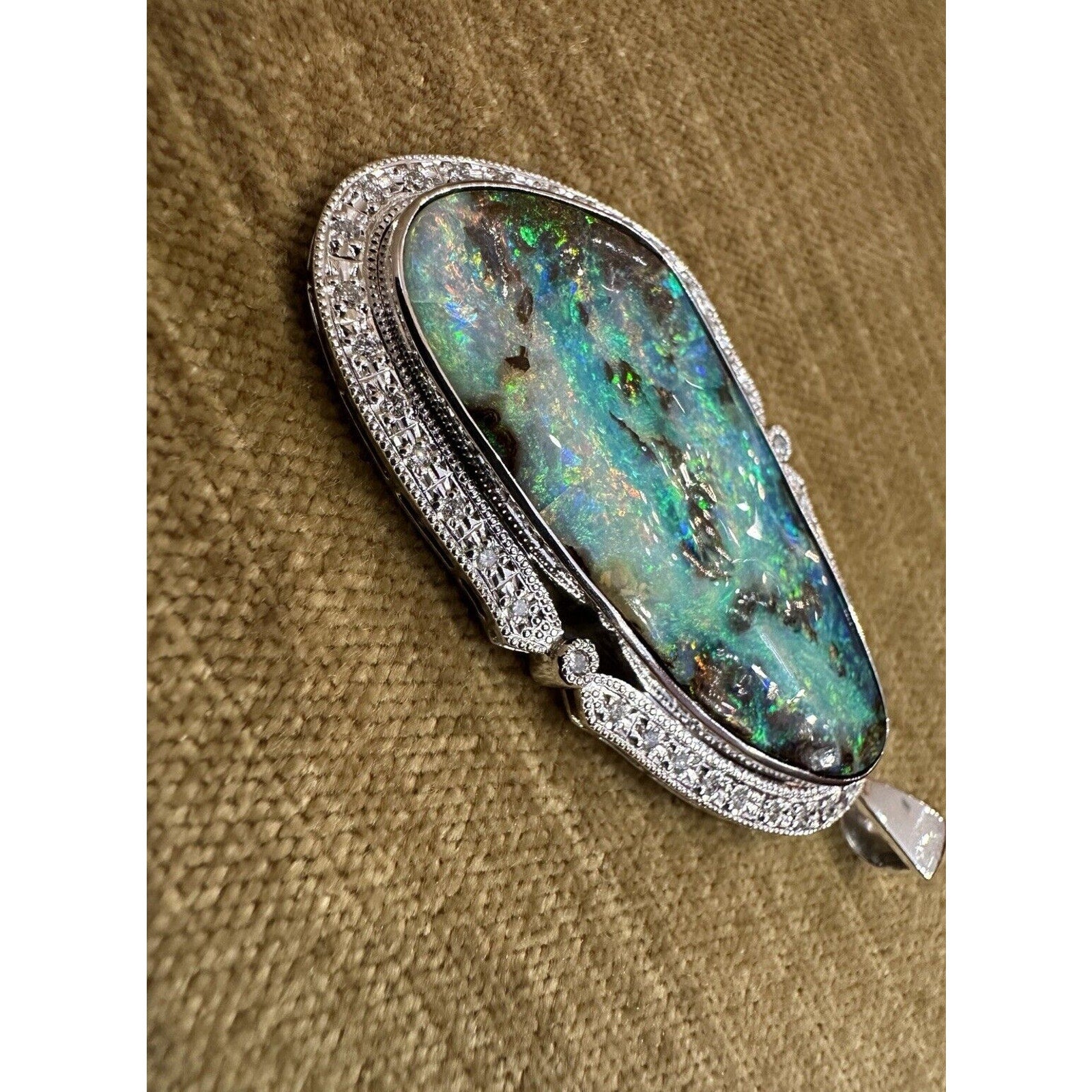 Large Boulder Opal and Diamond Pendant Necklace in Platinum - HM2570SE