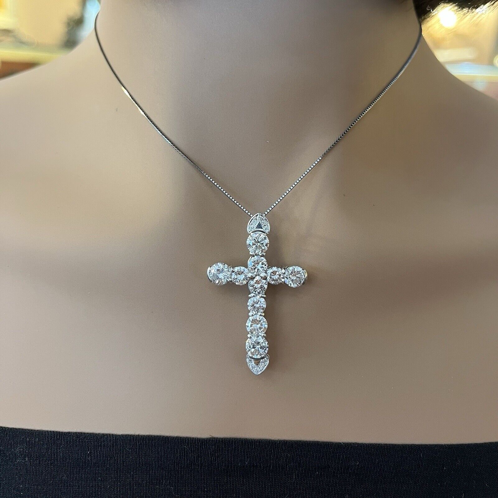 Large Natural Diamond Cross Pendant Necklace 4.30 cttw in Platinum