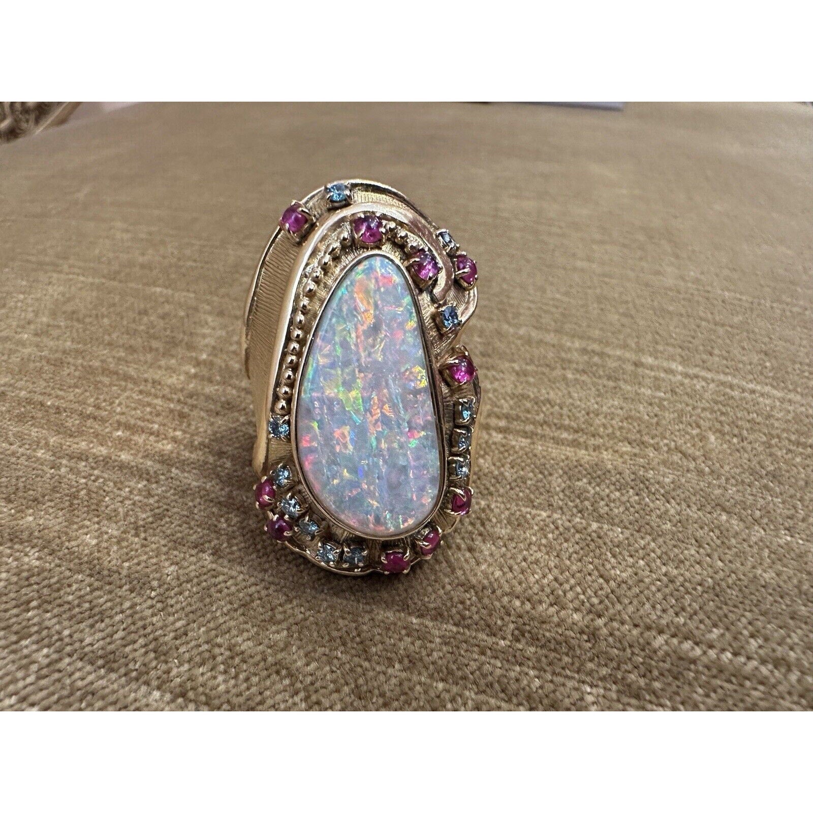 Large Opal, Ruby and Diamond Ring in 18k Yellow Gold - HM1725SI