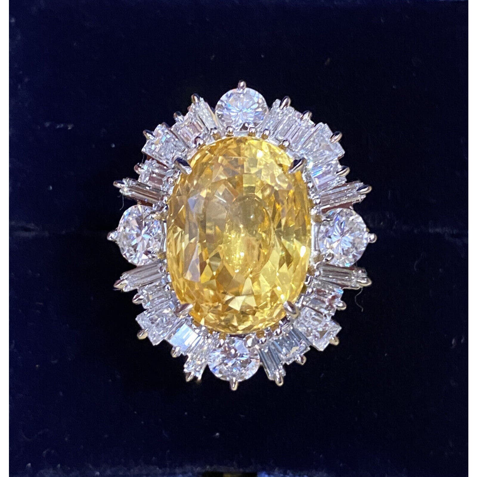 GIA 19.89 ct Unheated Yellow Sapphire and Diamond Ring in Platinum -HM2407SV