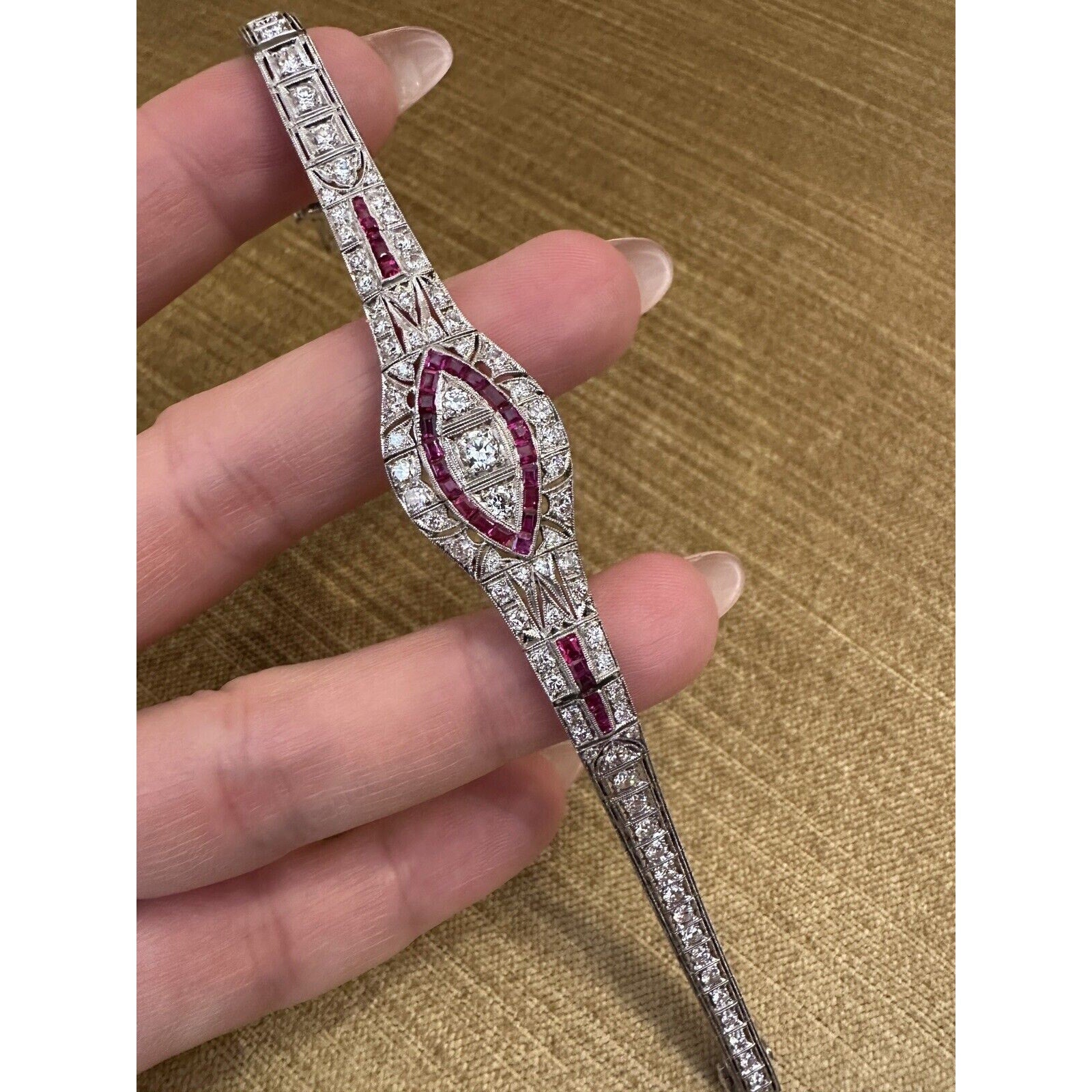 Art Deco Ruby and Diamond Bracelet in Platinum