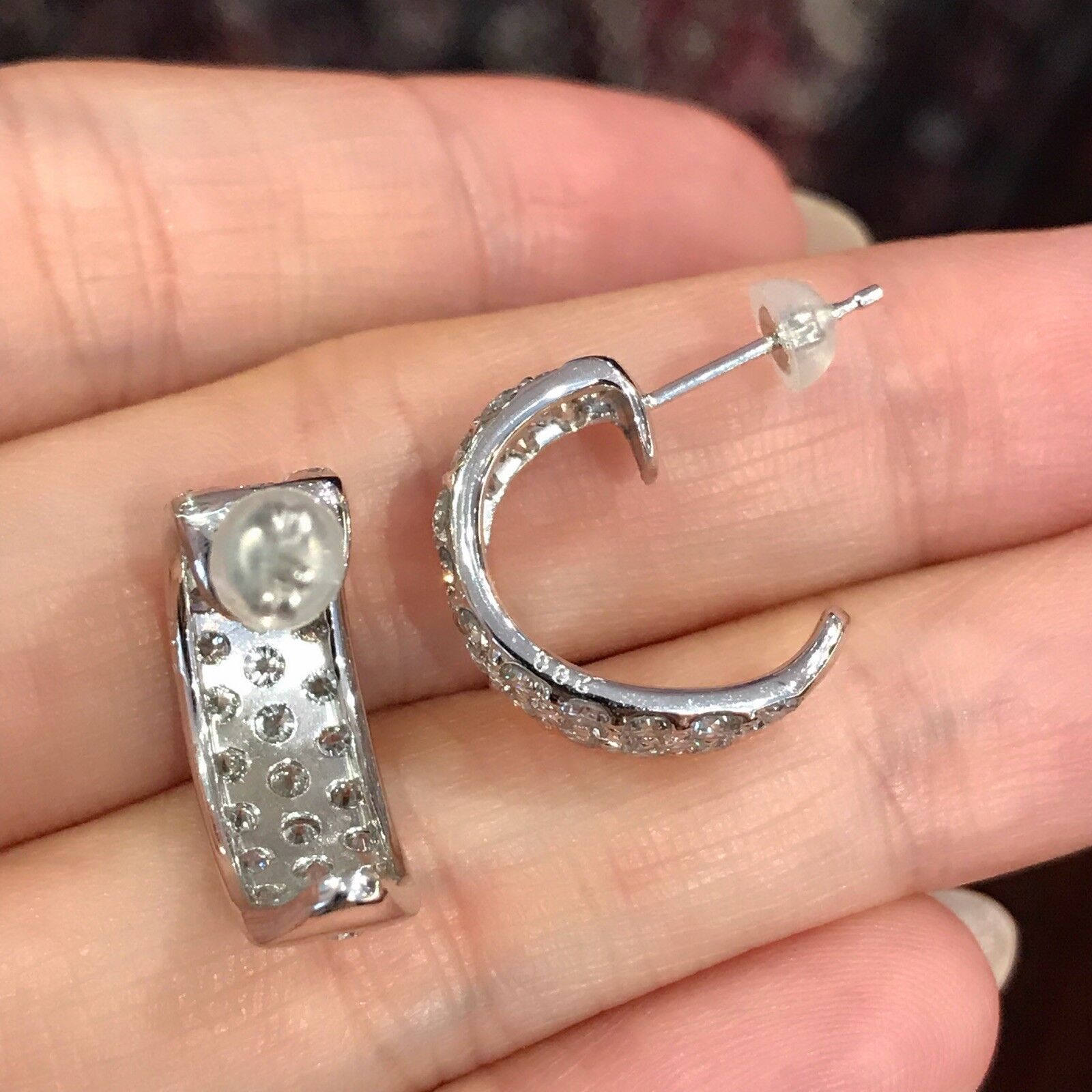 4.00 cttw Three-Row Pave Diamond Half Hoop Earrings Platinum