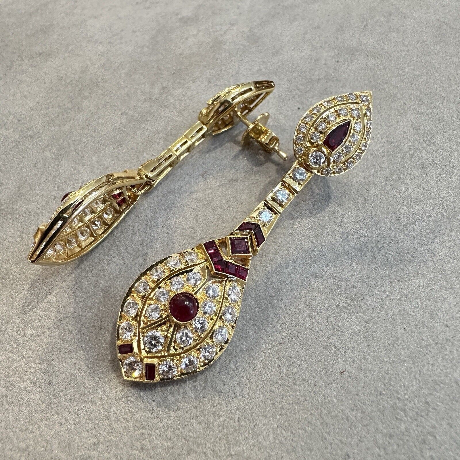 Ruby and Diamond Drop Earrings in 18k Yellow Gold