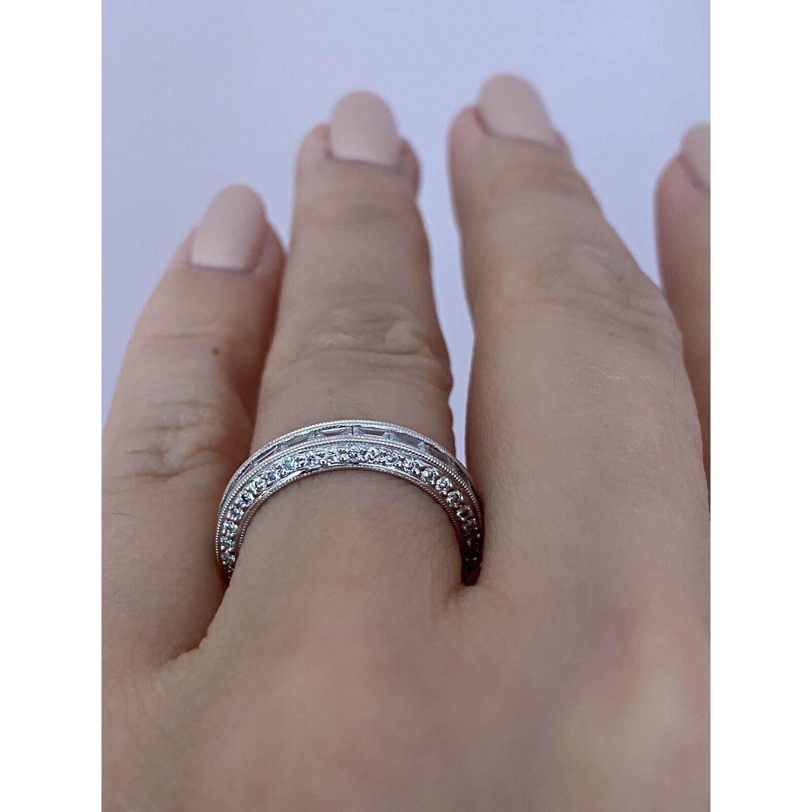 Diamond Eternity Band with Baguettes and Rounds 1.79 carat total weight Size 6 in 18k White Gold