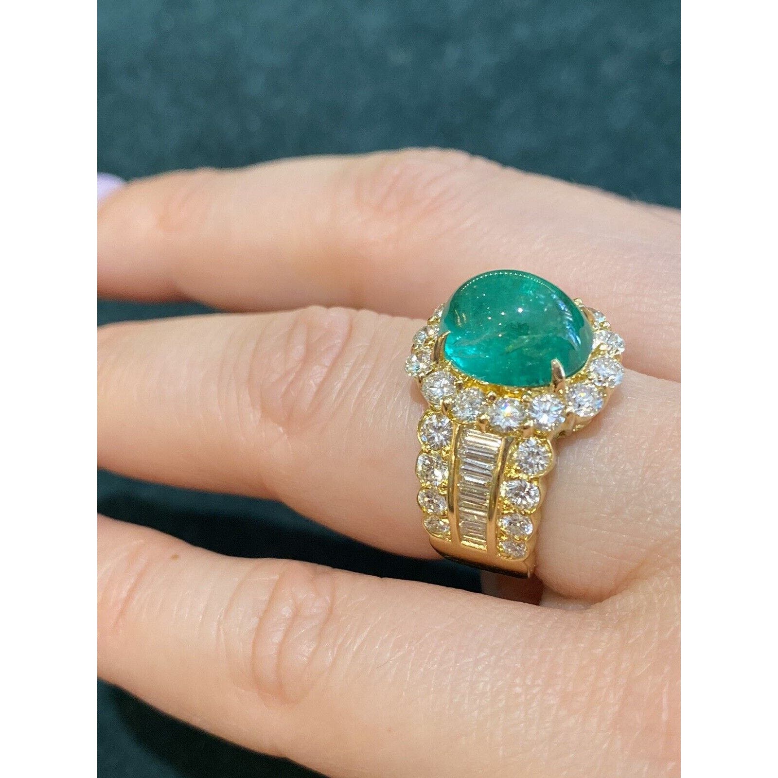 GIA 5.12ct Emerald Cabochon & Diamond Ring in 18k Yellow Gold - HM2222BR