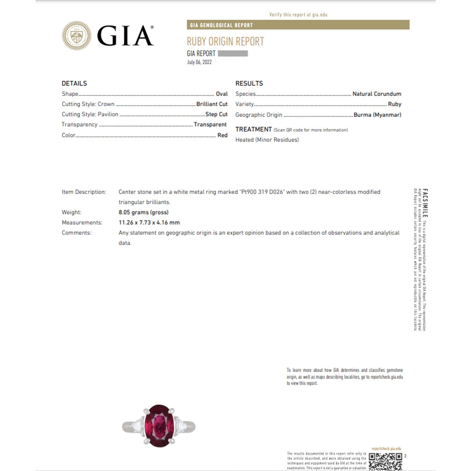 GIA 3.19 ct Oval Heated Burma Ruby & Diamond 3 Stone Ring in Platinum - HM2421SS