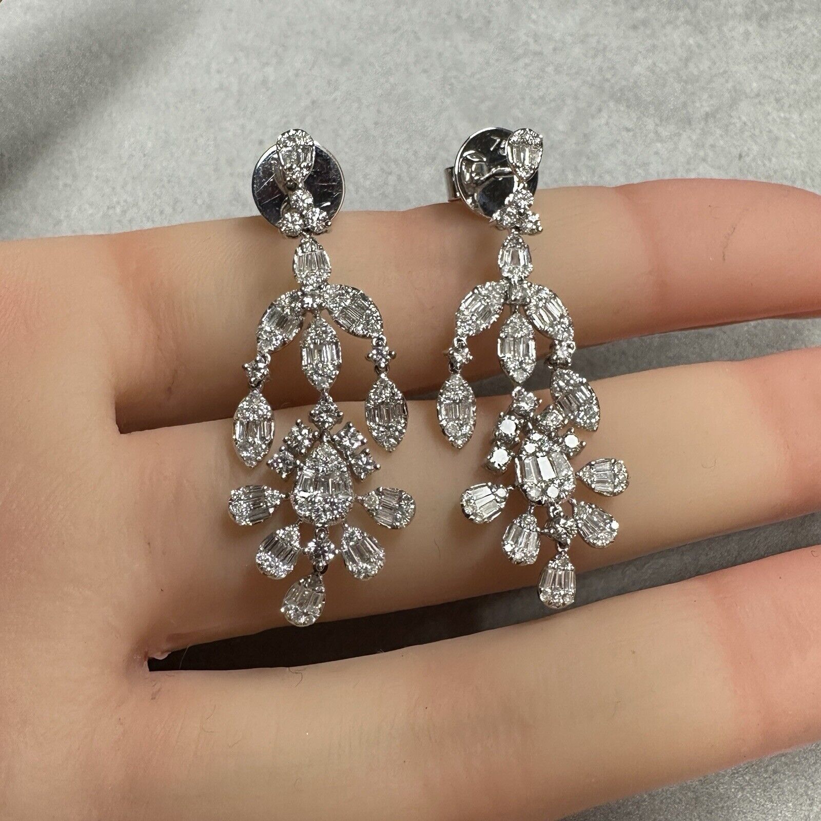 Natural Diamond Chandelier Drop Earrings 2.12 cttw in 18k White Gold