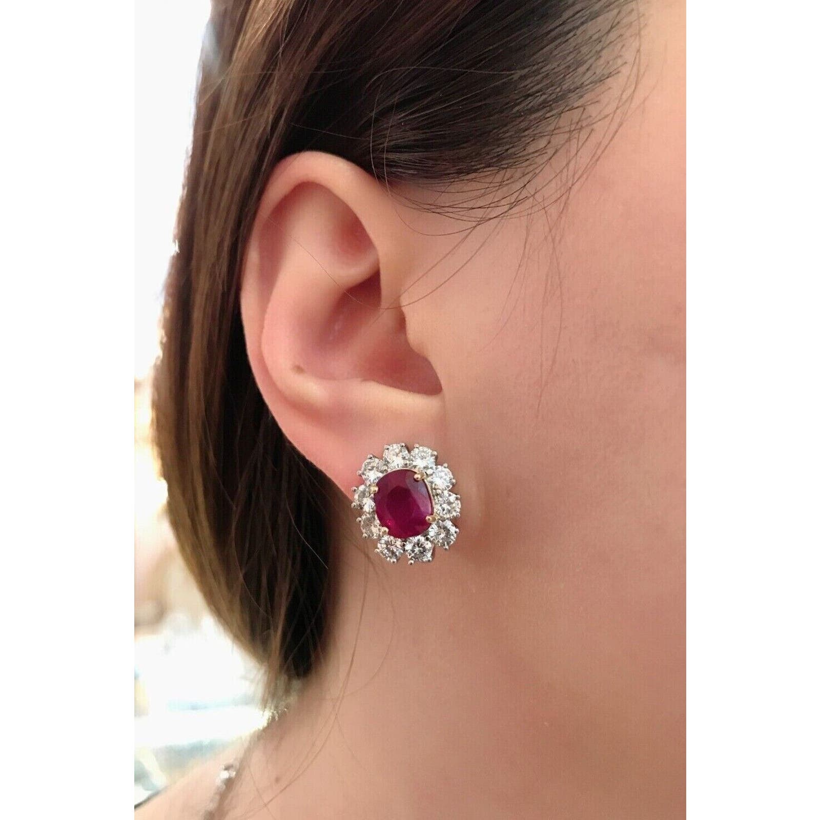 AGL Certified Unheated Cushion Ruby Earrings with Diamonds in Platinum - HM2084