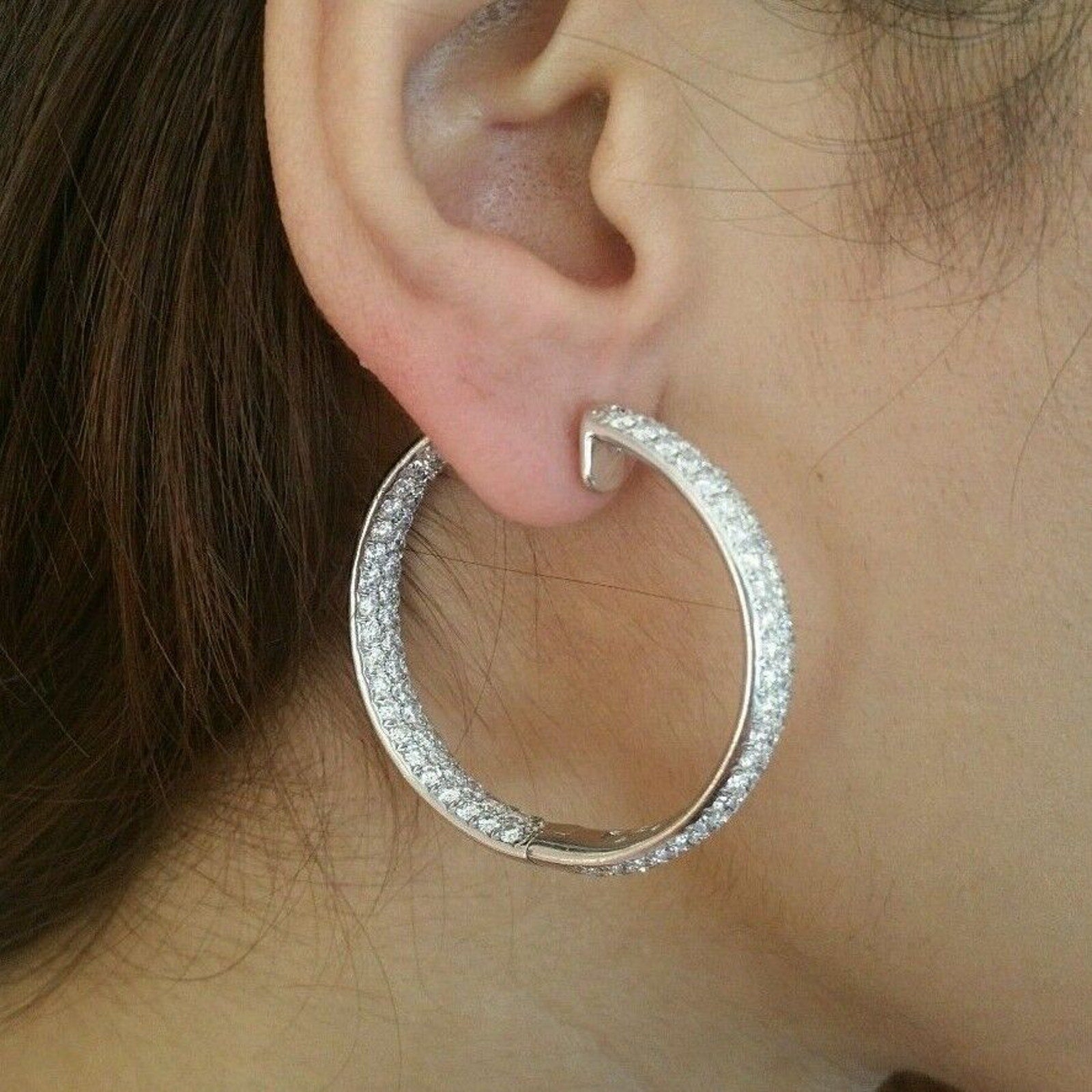 8.50 ct Round Hoop Pave Diamond Earrings 18k White Gold by Odelia