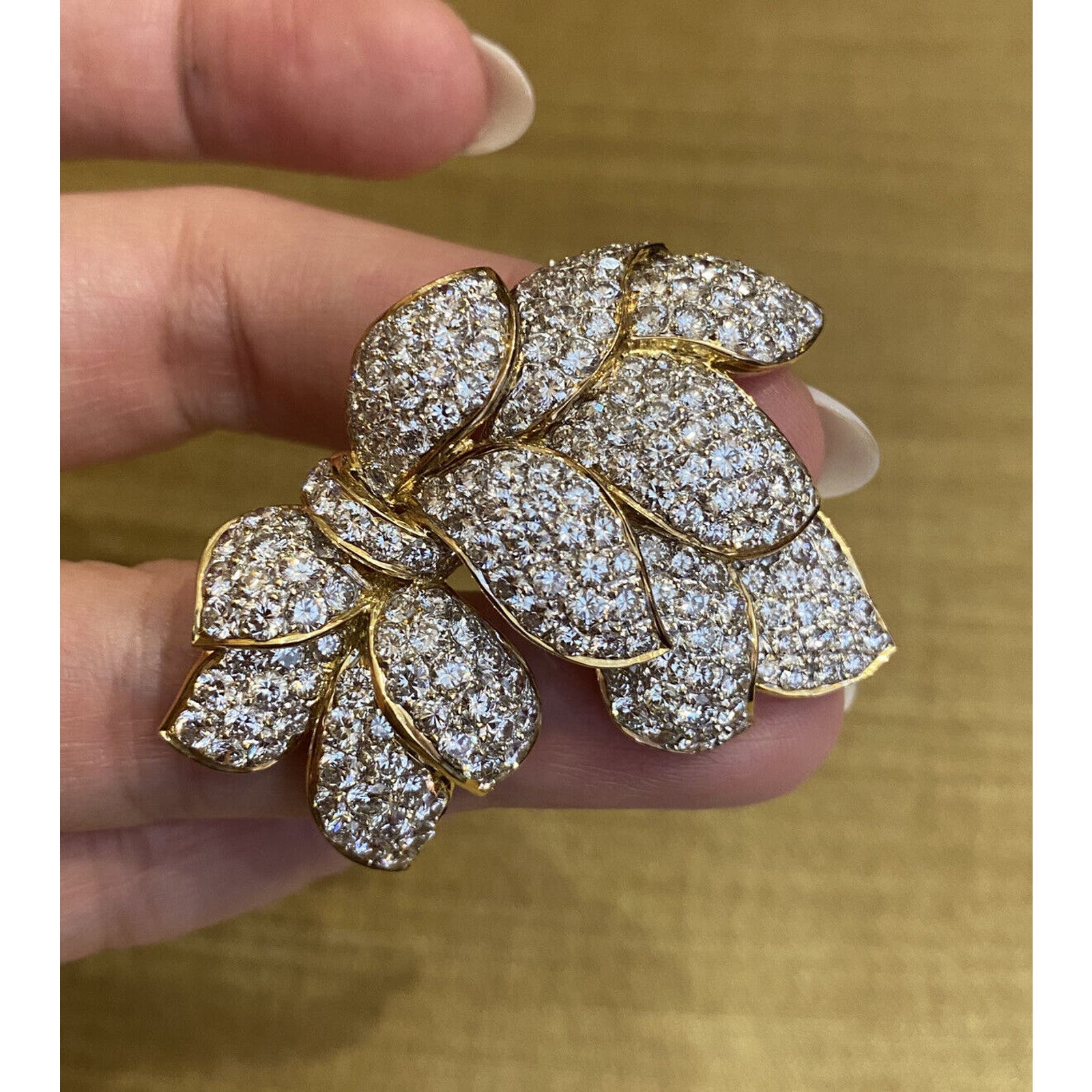 Pave Diamond Floral Spray Pin Brooch 10.86 cttw in 18k Yellow Gold - HM2306E