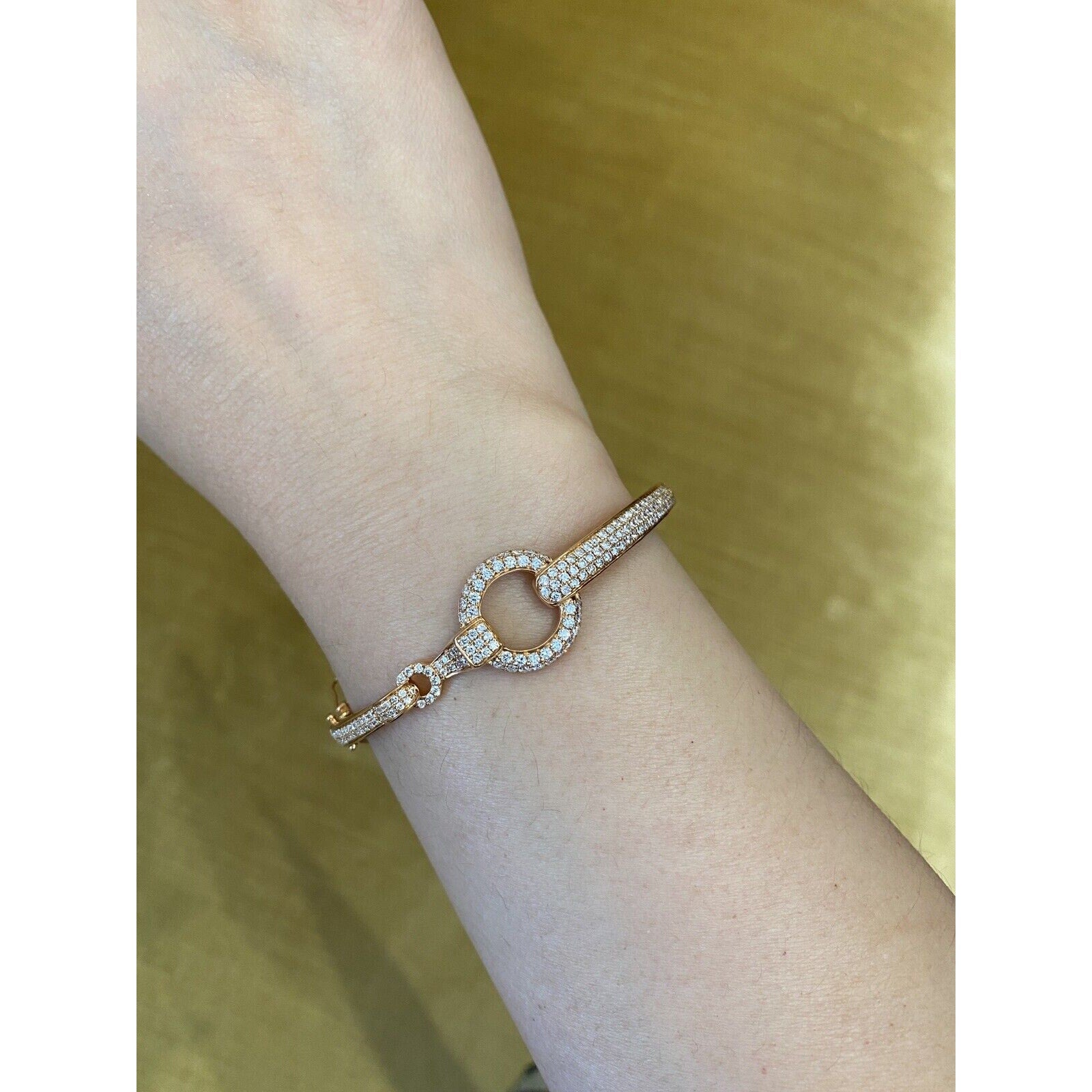 Pave Diamond Horsebit Style Bangle Bracelet in 18k Rose Gold