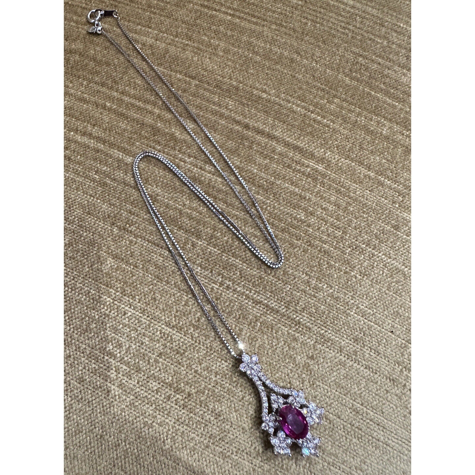 GIA 1.94 Unheated Ruby Pendant Necklace w/ Round Diamonds in Platinum - HM2419BB
