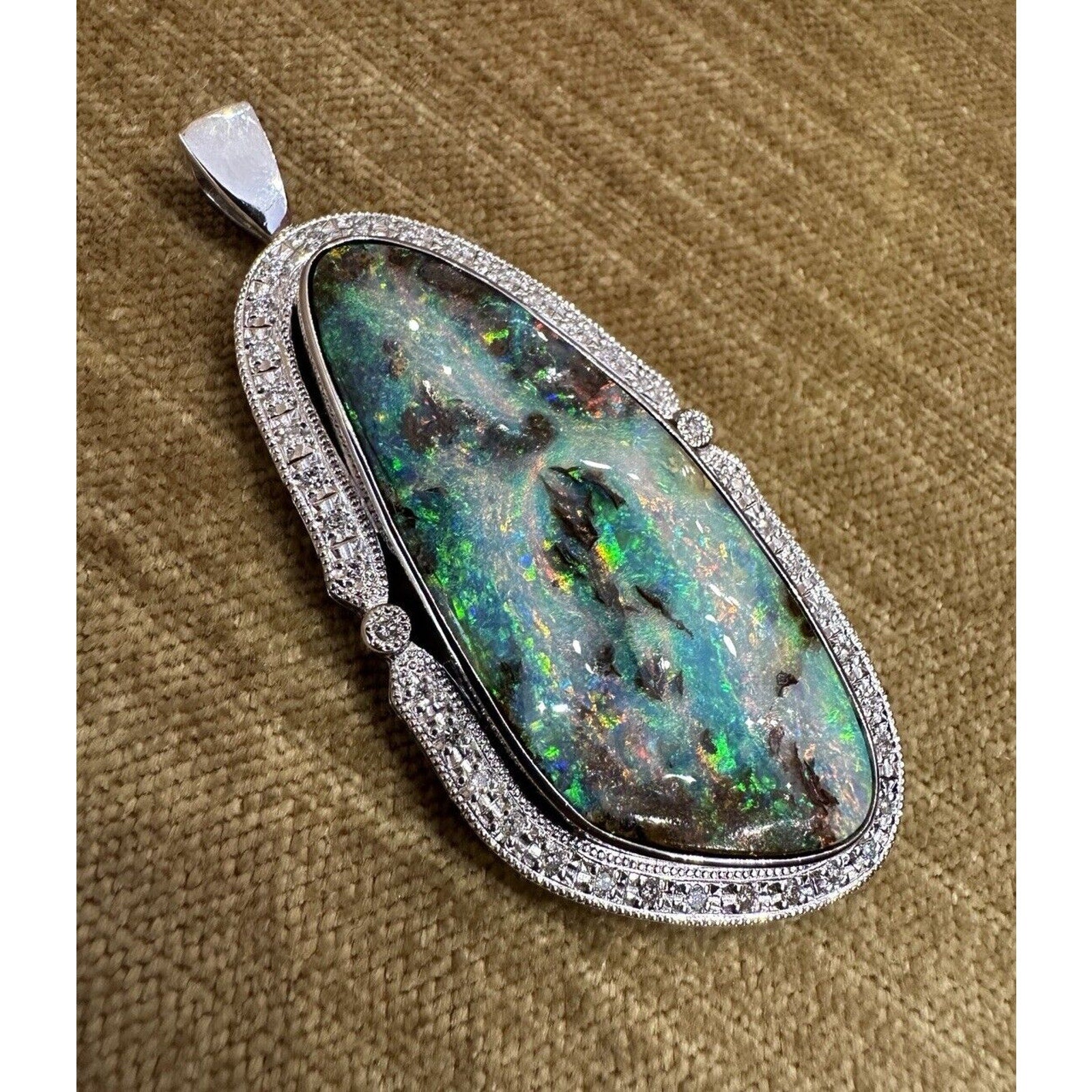 Large Boulder Opal and Diamond Pendant Necklace in Platinum - HM2570SE