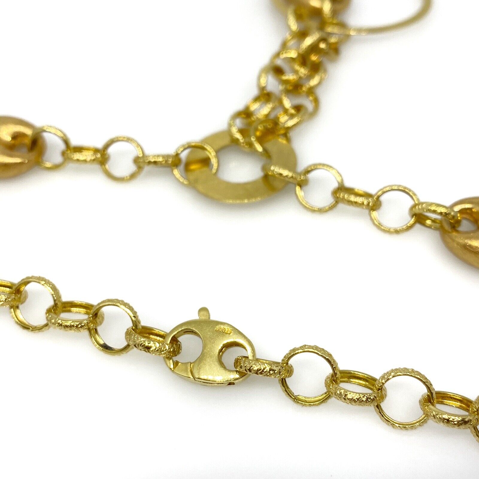 18k YG Textured Open Link Chain Necklace with Drop Pendant