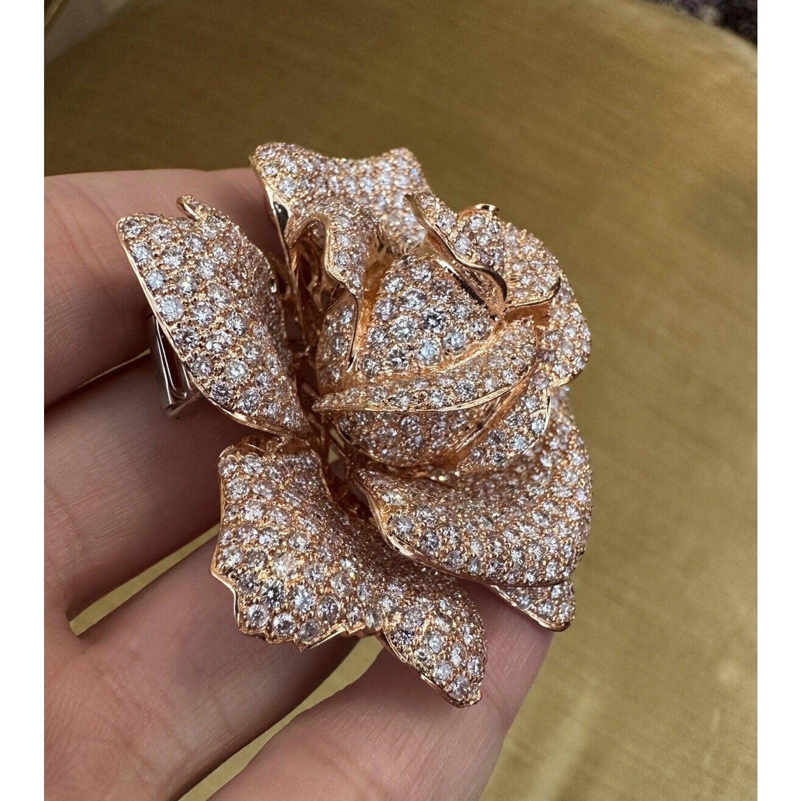 Large Diamond Rose Pin/Brooch/Pendant 22.00 cttw in 18k Rose Gold