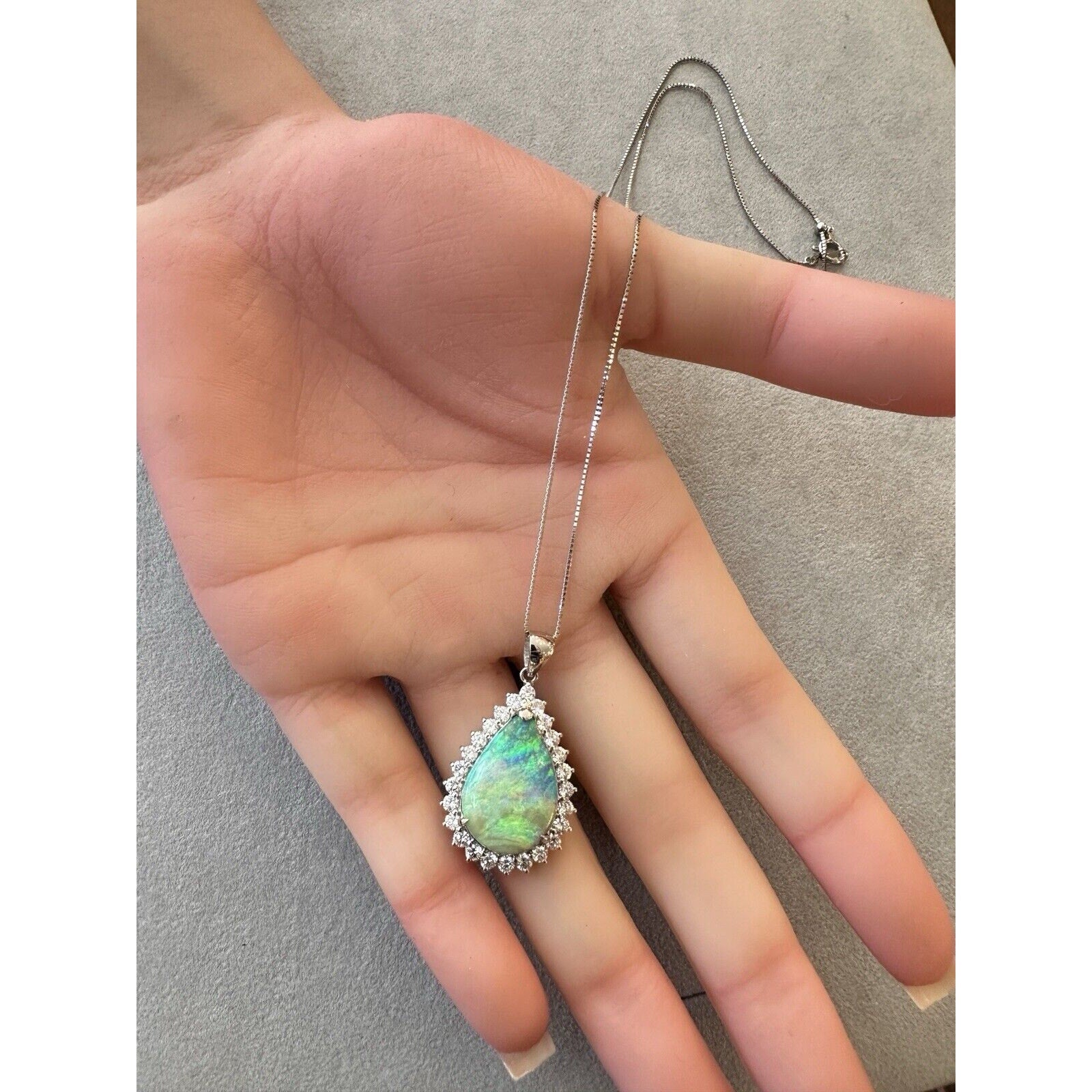 Pear-shaped Boulder Opal and Diamond Pendant Necklace in Platinum