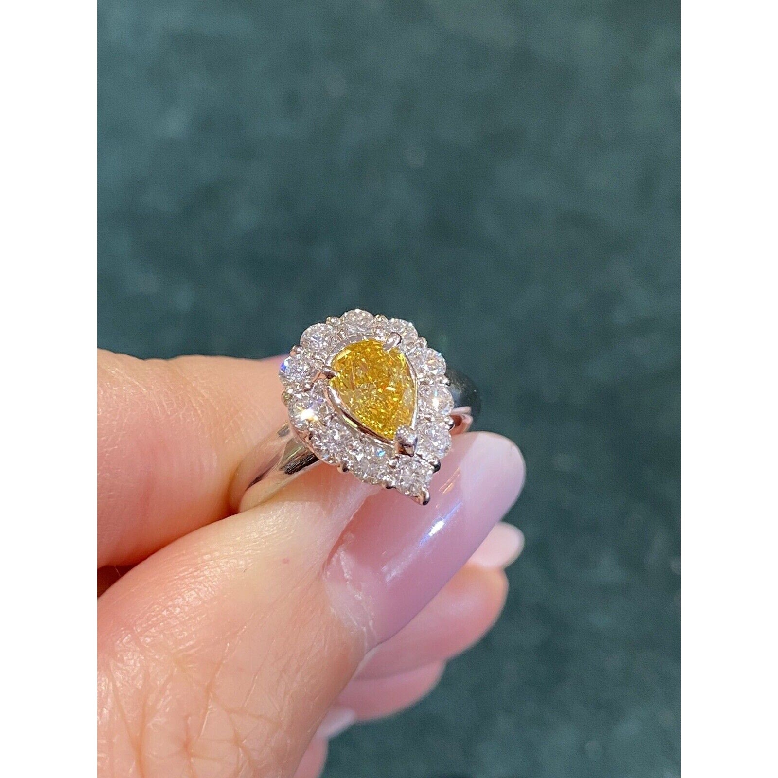 Pear Shape GIA Fancy Intense Orange-Yellow Diamond Ring in Platinum