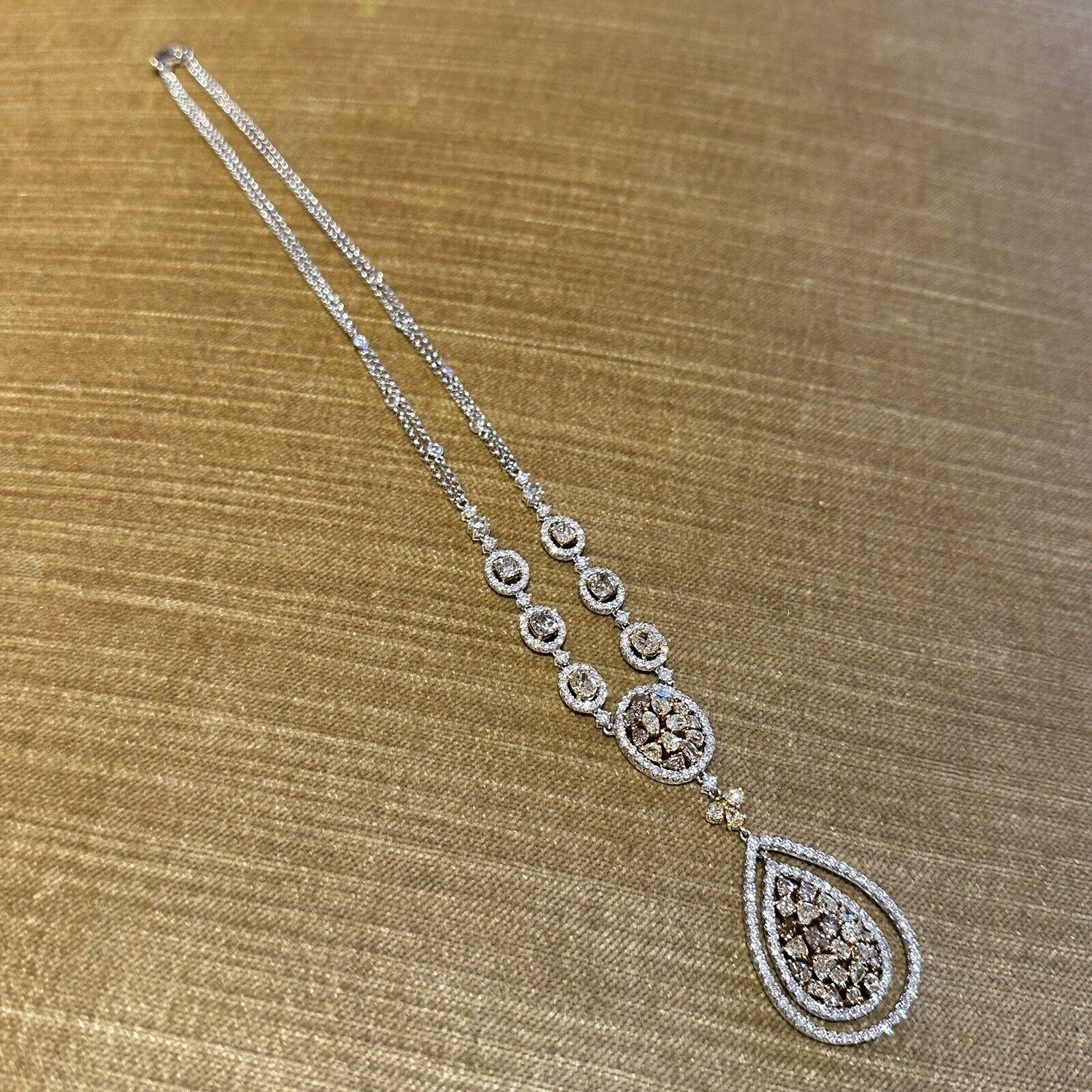 Natural Color Diamond Drop Pendant Necklace in 18k White and Yellow Gold