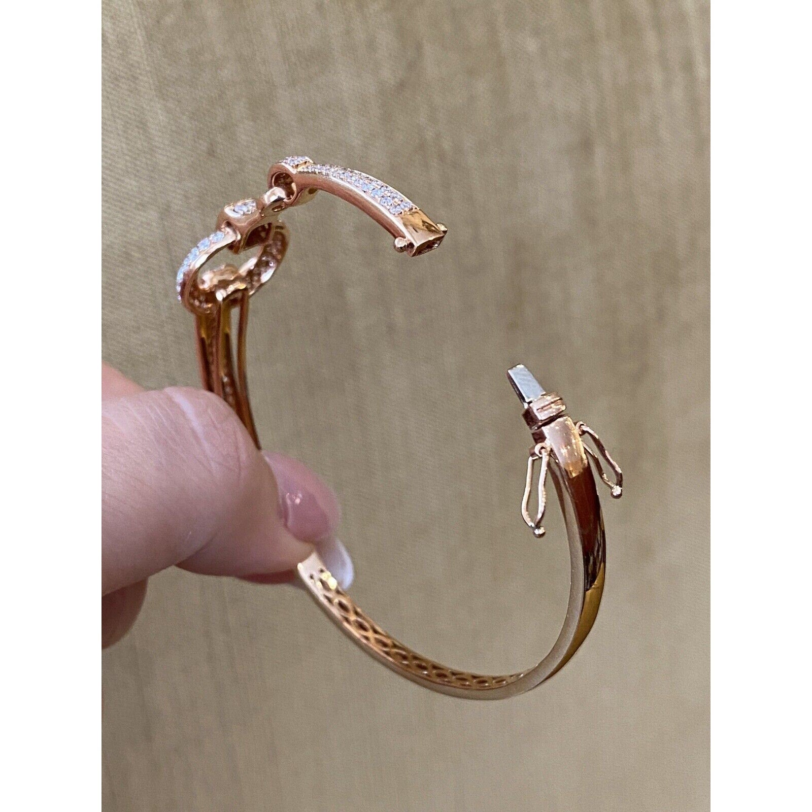 Pave Diamond Horsebit Style Bangle Bracelet in 18k Rose Gold