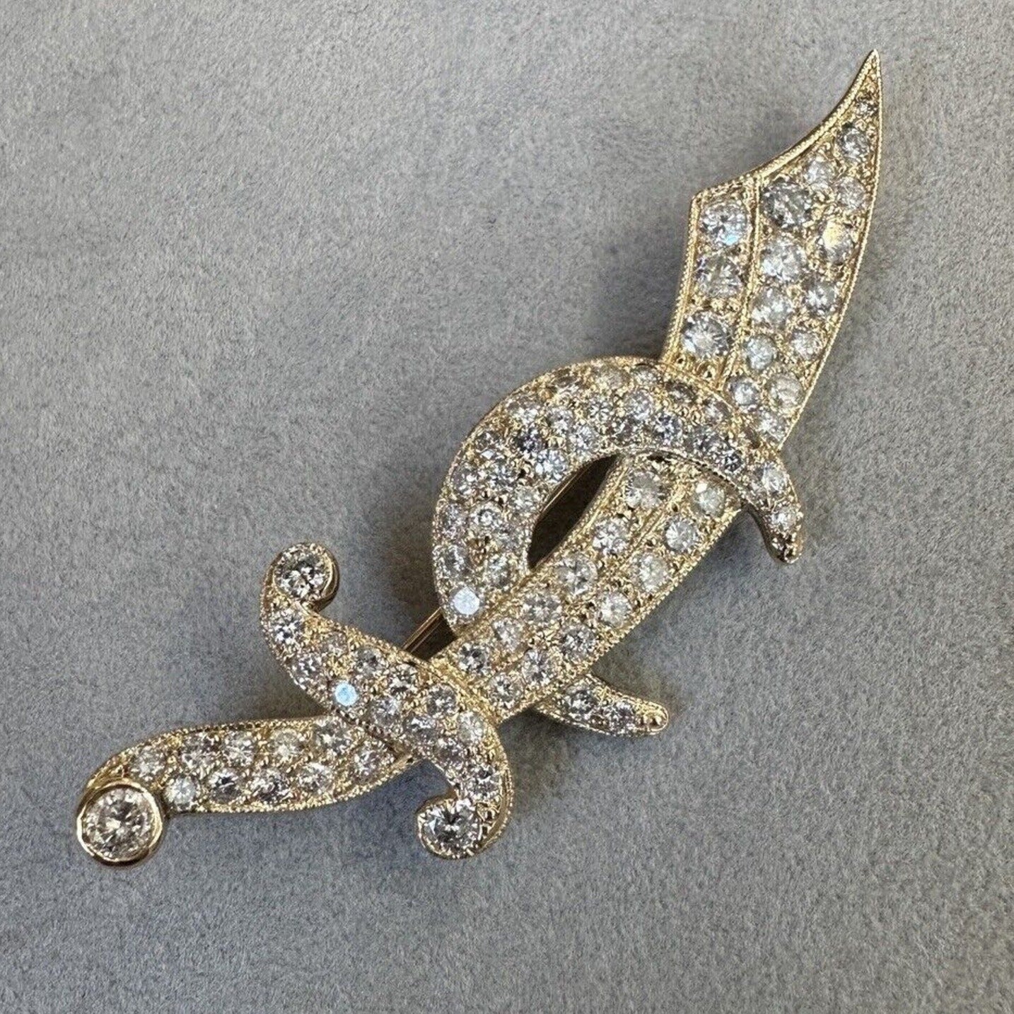 Sword & Crescent Moon Diamond Pin Brooch 3.50cttw in 14k Yellow Gold - HM2566SR