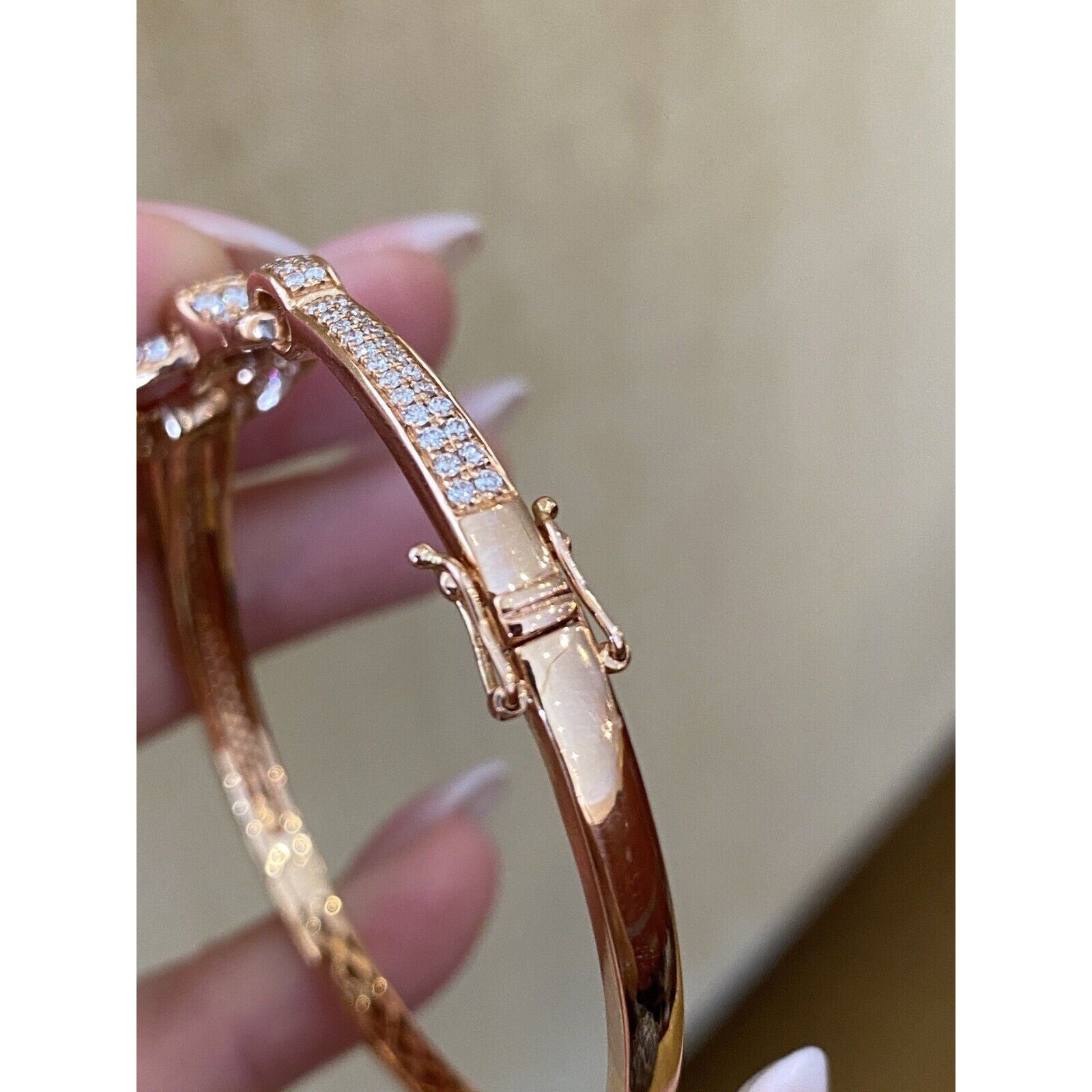 Pave Diamond Horsebit Style Bangle Bracelet in 18k Rose Gold