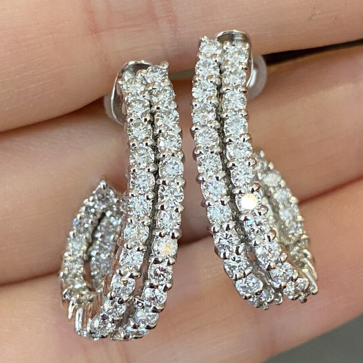 Double Row Diamond Hoop Earrings 3.00 cttw in Platinum