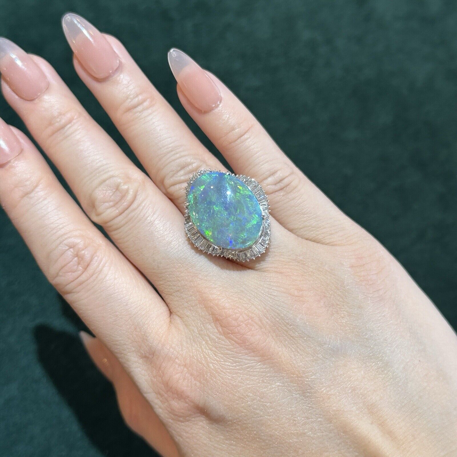 Natural Black Opal 15.60 ct and Diamond Cocktail Ring in Platinum