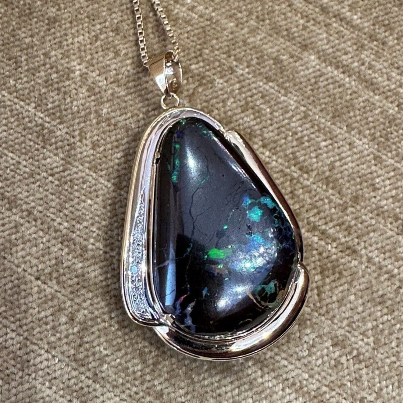 Large Boulder Opal Pendant Necklace with Diamonds in 18k/14k Yellow Gold