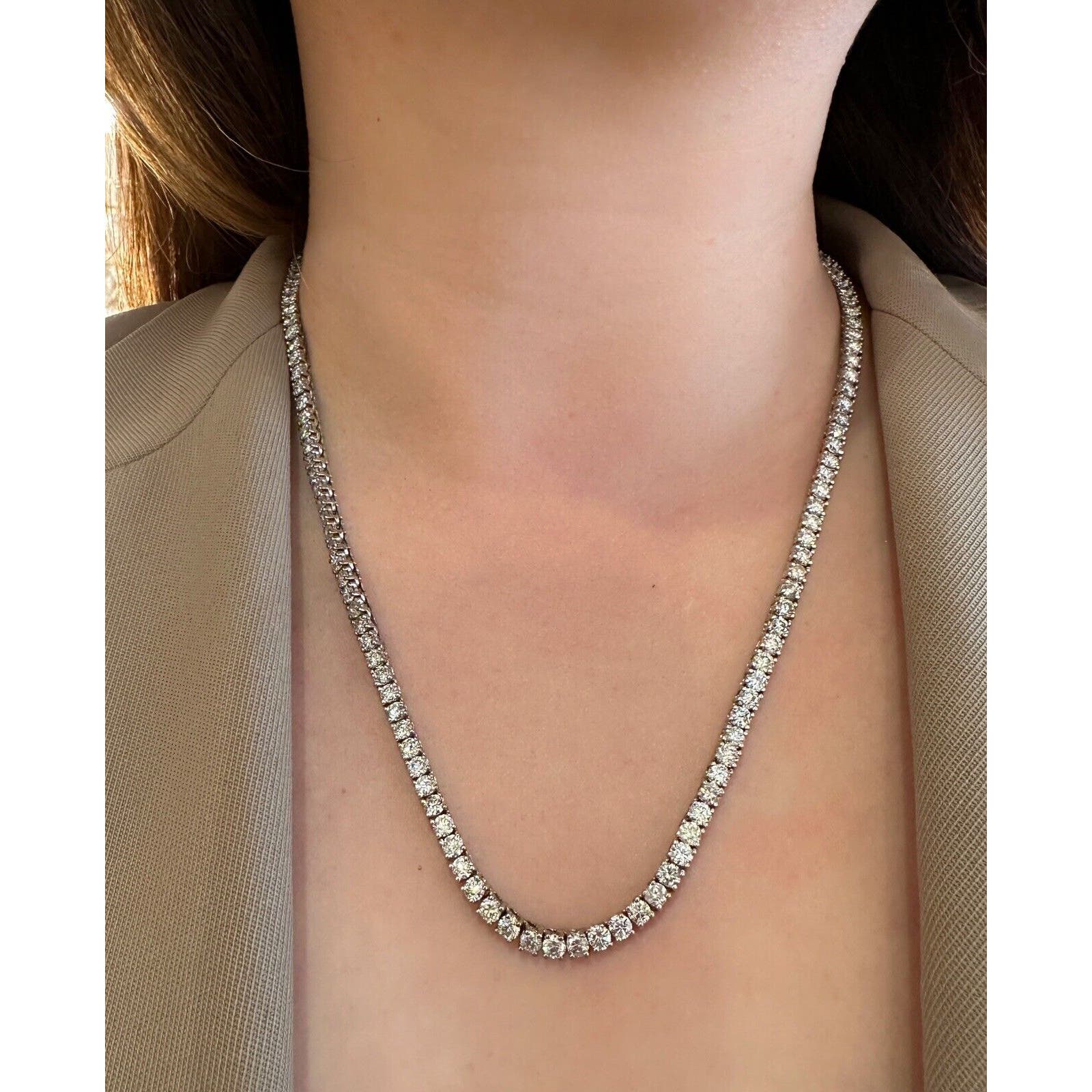 21.5" Long Diamond Tennis Riviera Necklace 24 cttw in 14k White Gold- HM2485NSS