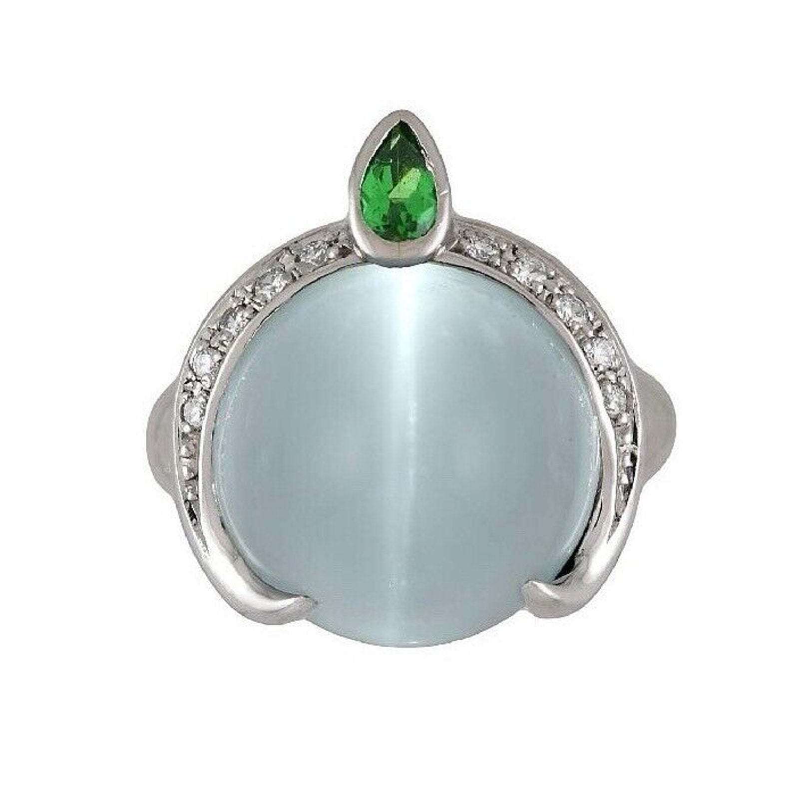 GIA Cat's Eye Aquamarine and Diamond Ring in Platinum