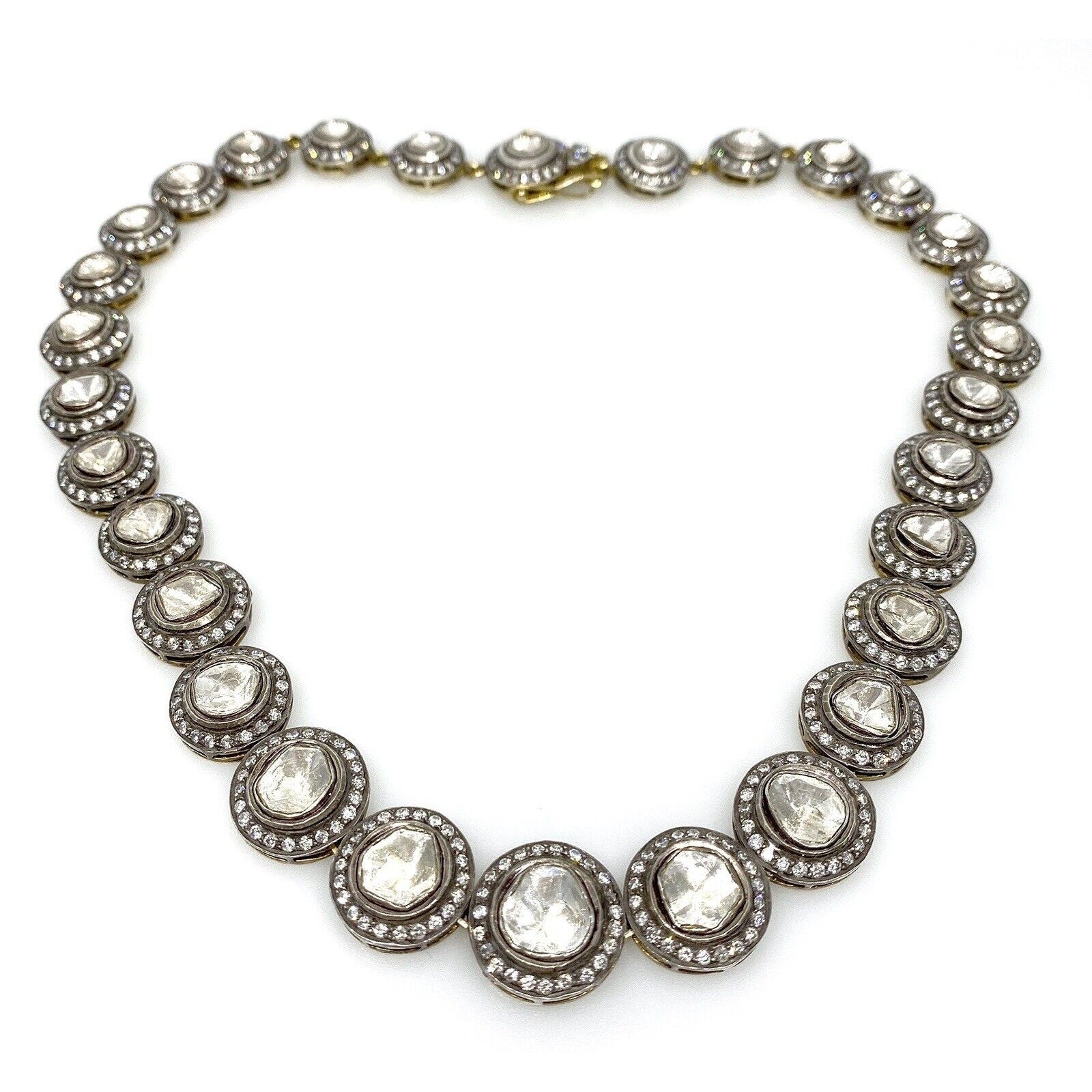 Rose Cut Diamond Choker Necklace in 14k Yellow Gold and Silver