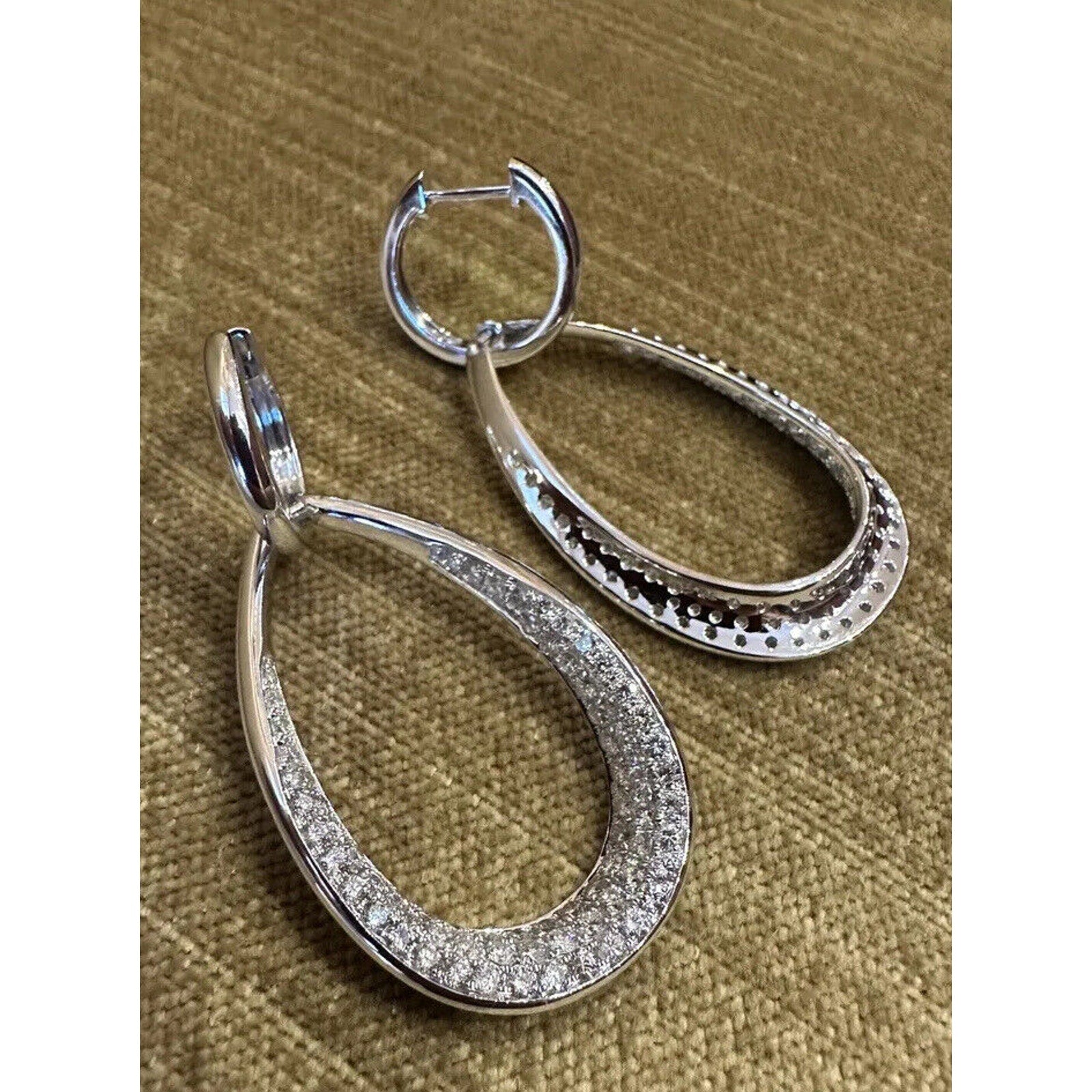 Large Open Hoop Pave Diamond Earrings 3.05 cttw in 18k White Gold--HM2414AS