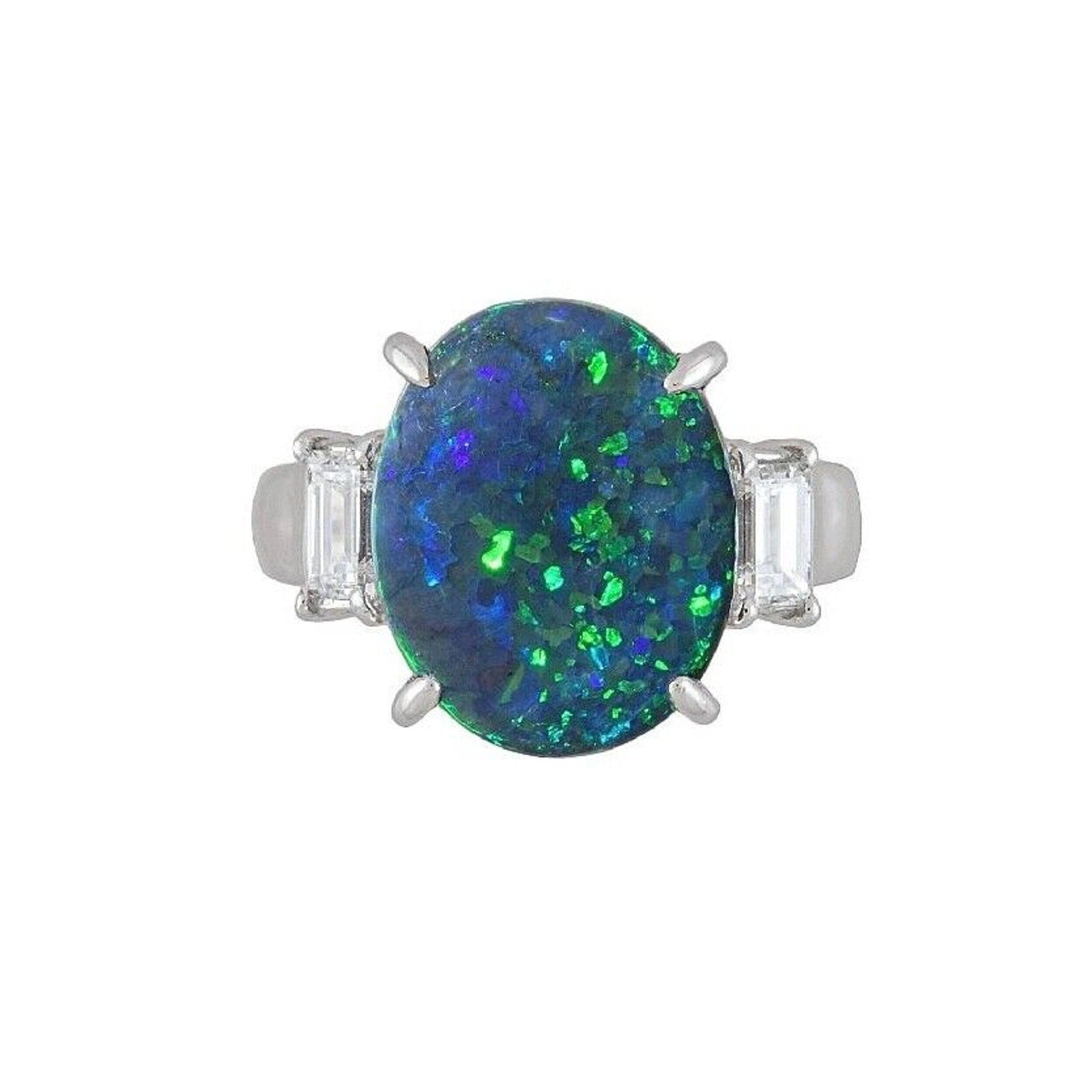 GIA 3.59 ct Black Opal & Diamond 3-stone Ring in Platinum