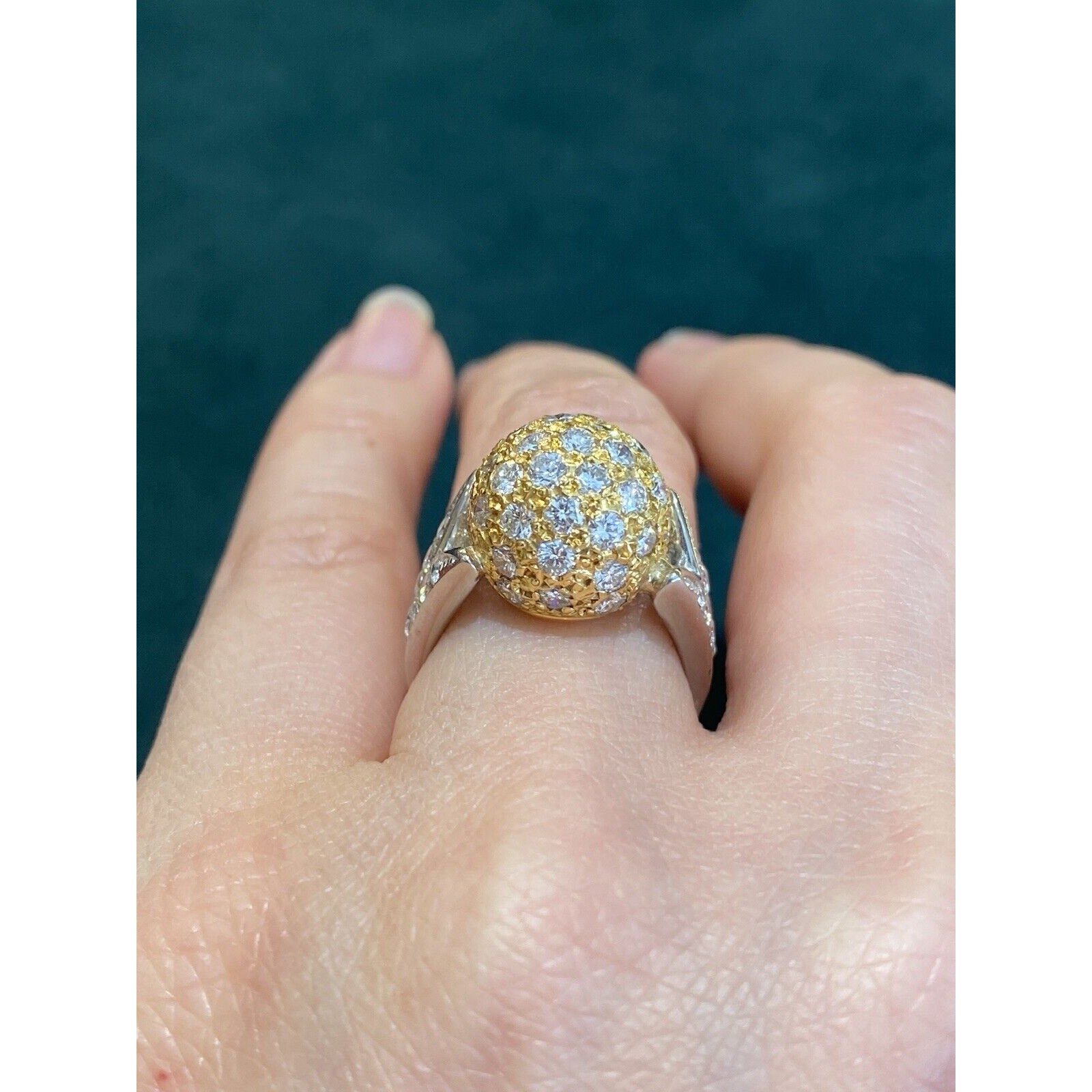 Diamond Pave Ball Ring with 2.00 ct in Platinum/18k Yellow Gold - HM1410AZ